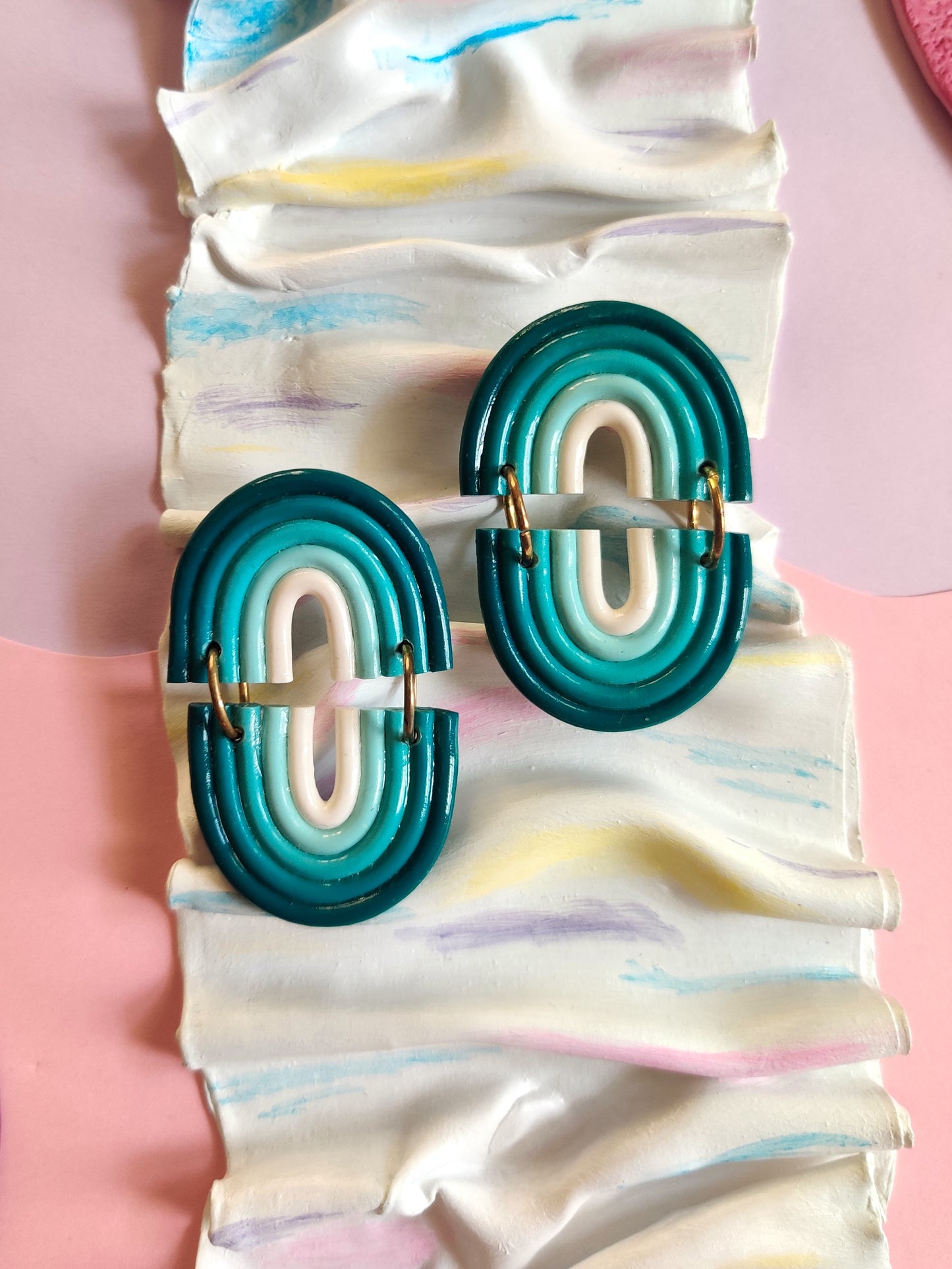 Green Rainbow statement handmade earrings
