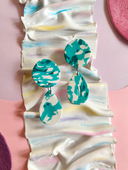 Green Camouflage Marble statement handmade earrings