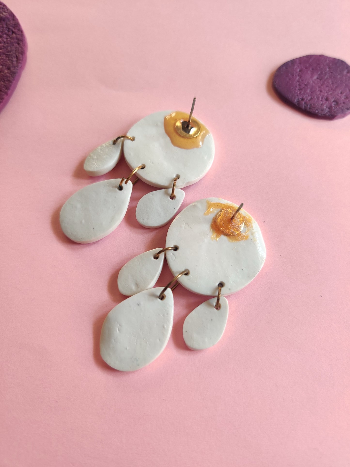 White patterned statement handmade earrings