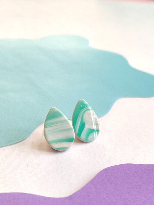 Green marble statement handmade stud earrings