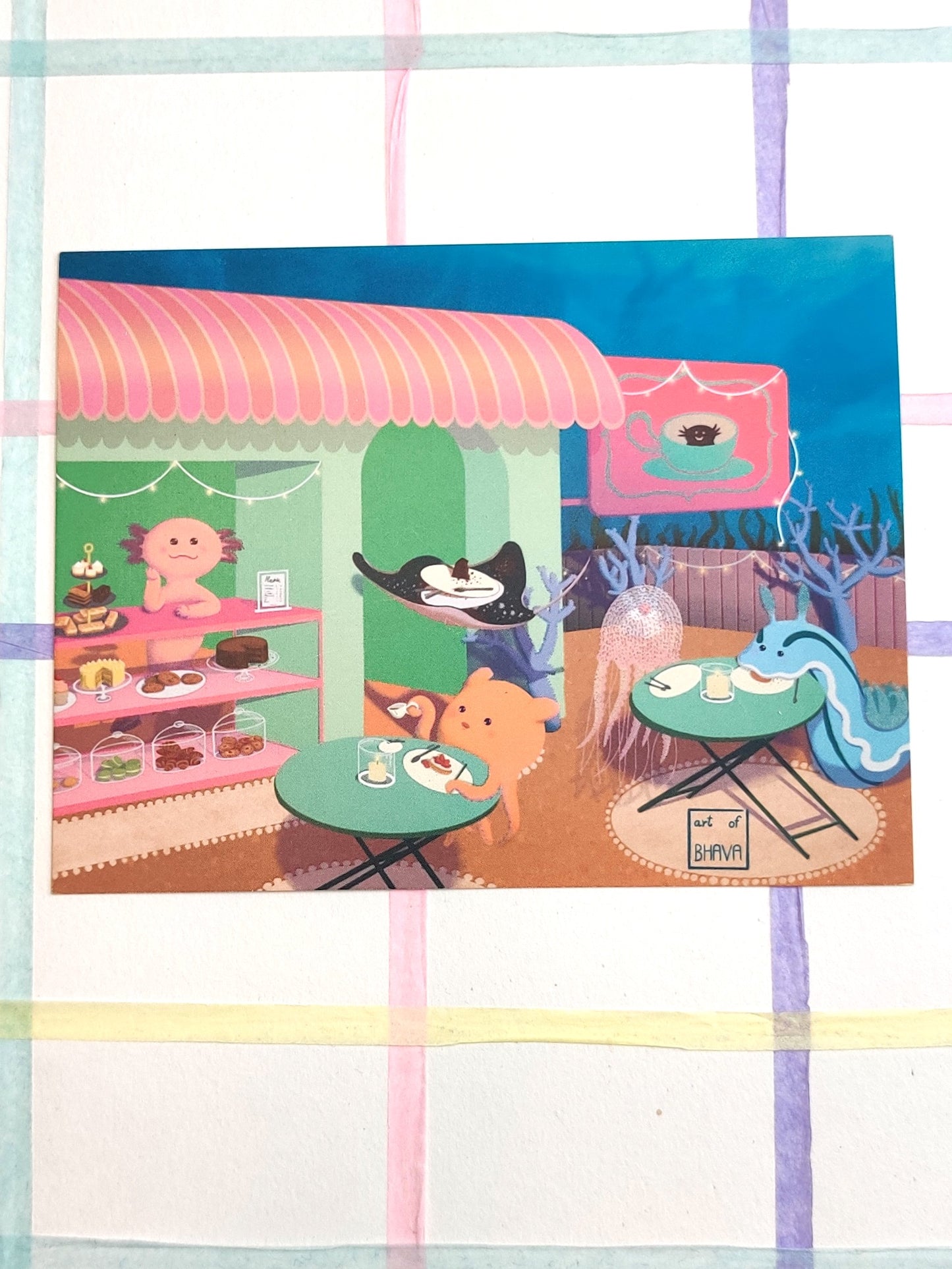 Underwater Cafe Handmade Illustrated Postcard