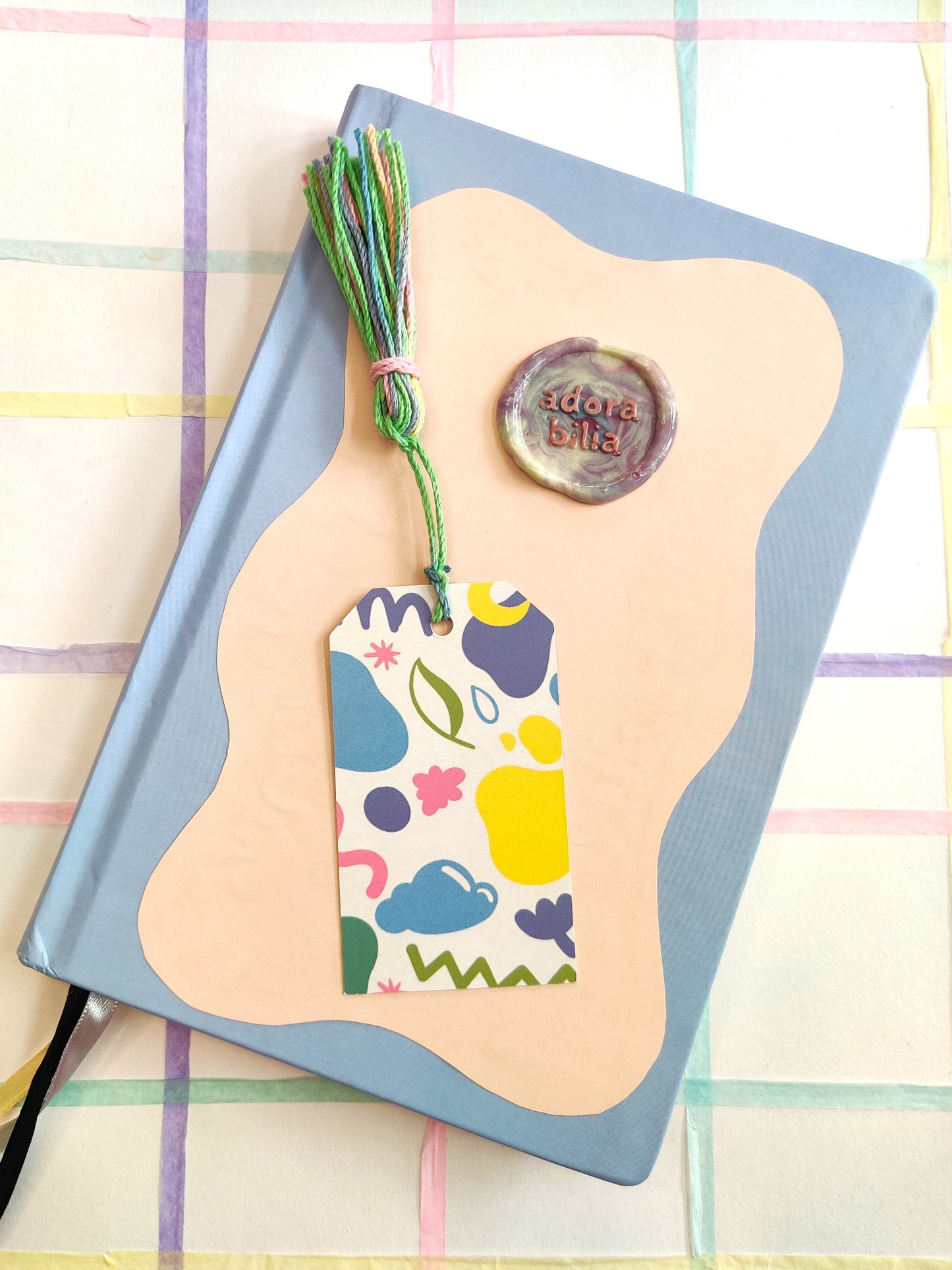 Pastel squiggle handmade tassel bookmark