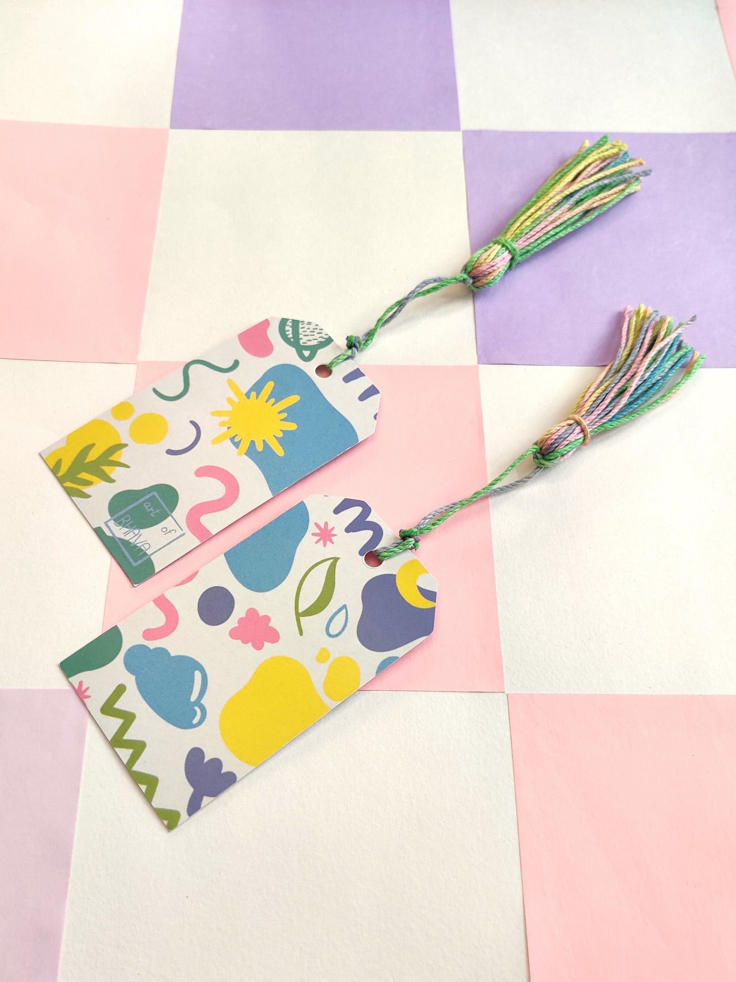 Pastel squiggle handmade tassel bookmark