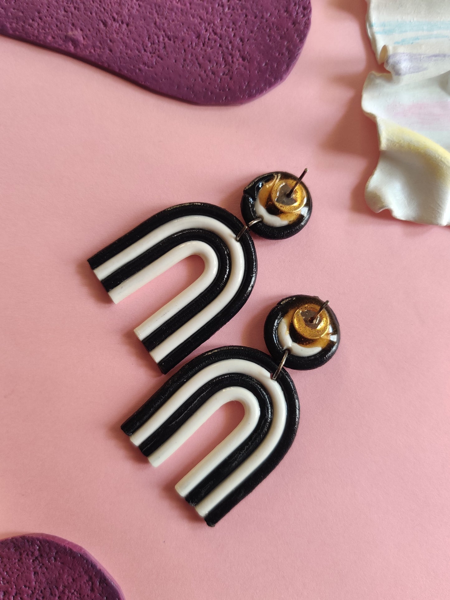 Black and White statement handmade earrings