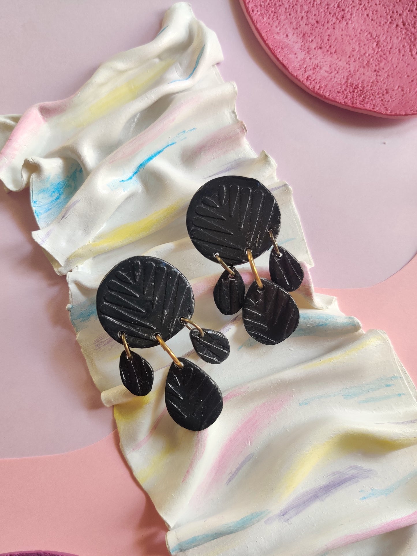 Black embossed statement handmade earrings