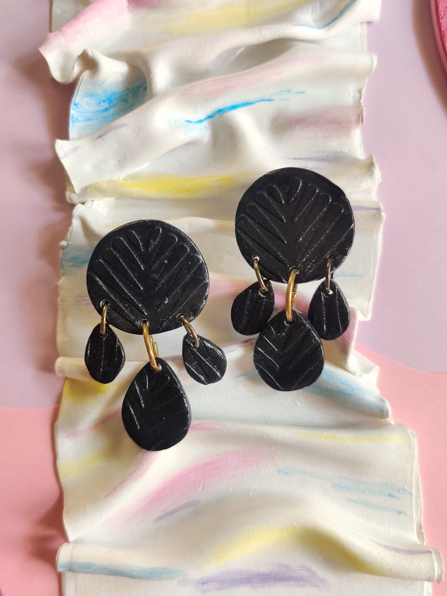 Black embossed statement handmade earrings