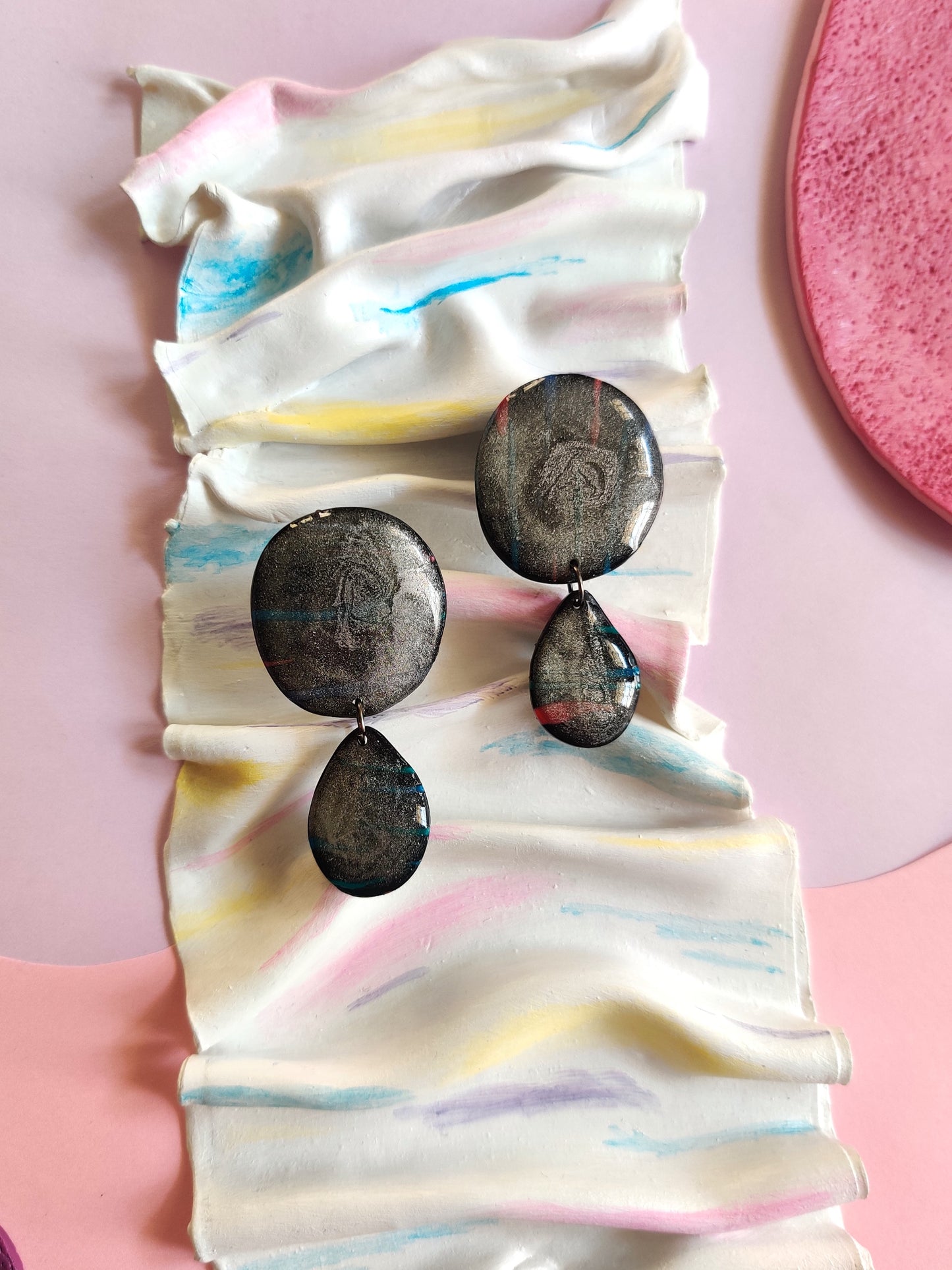 Galaxy black statement handmade earrings