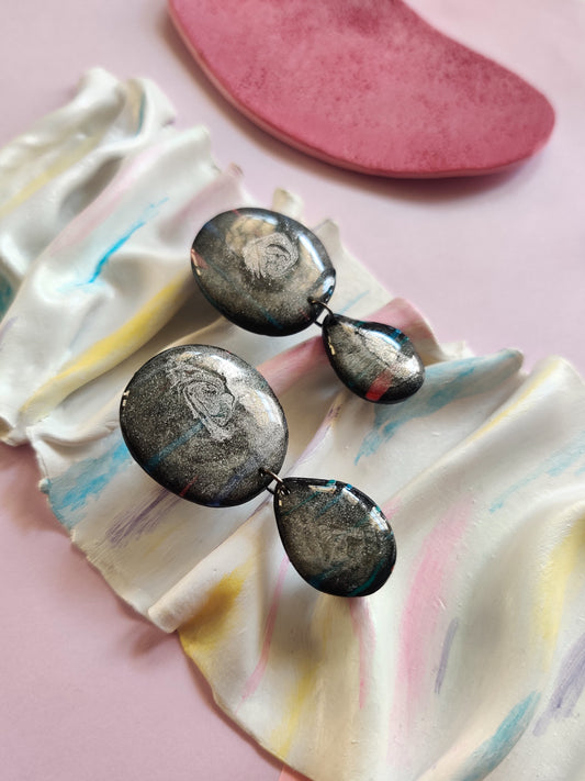 Galaxy black statement handmade earrings