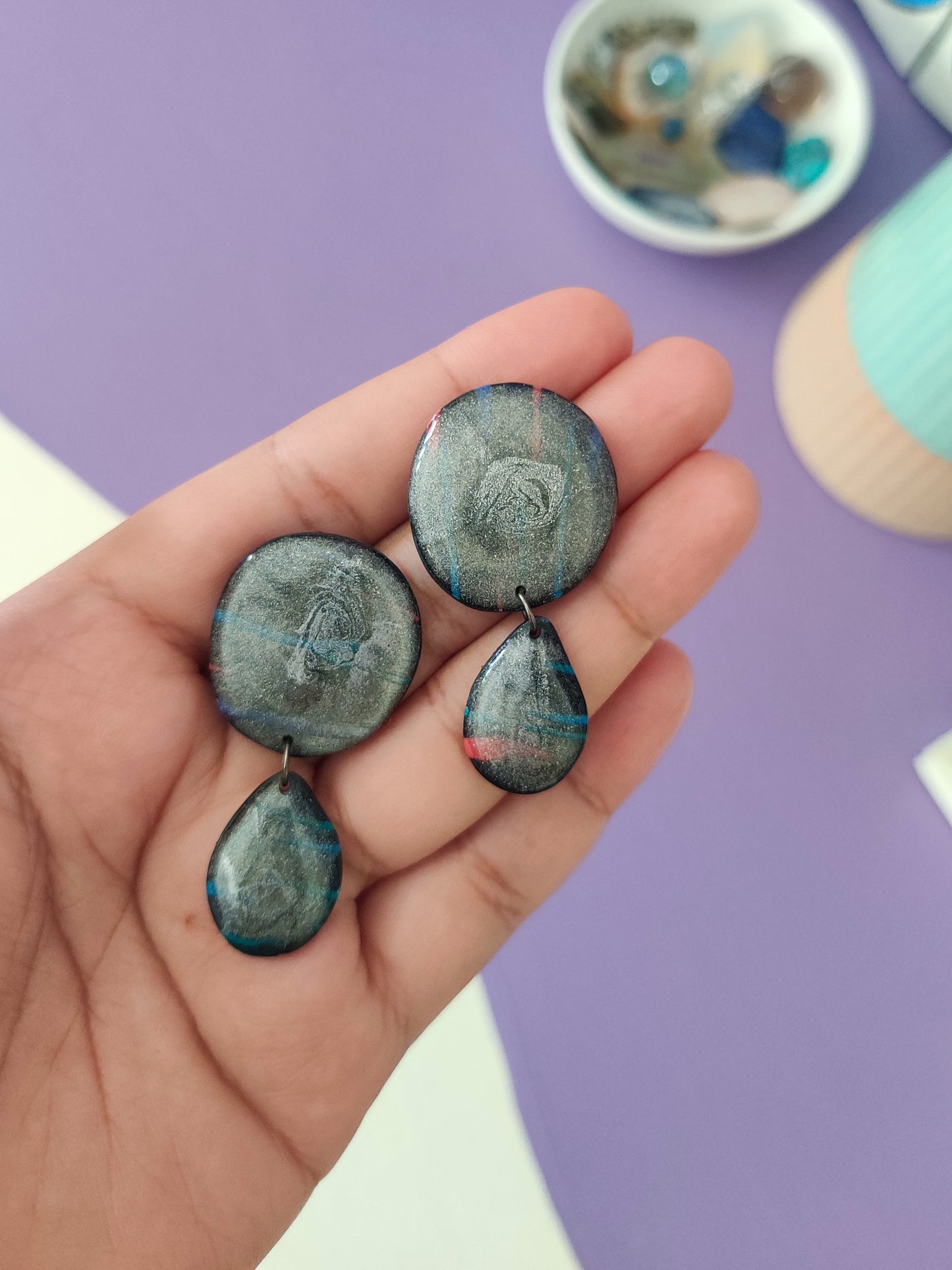 Galaxy black statement handmade earrings