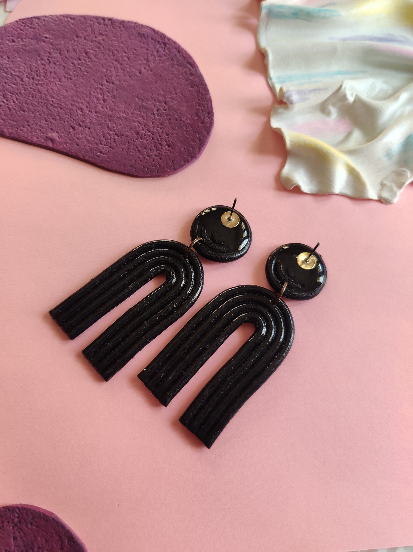 Black rainbow statement handmade earrings