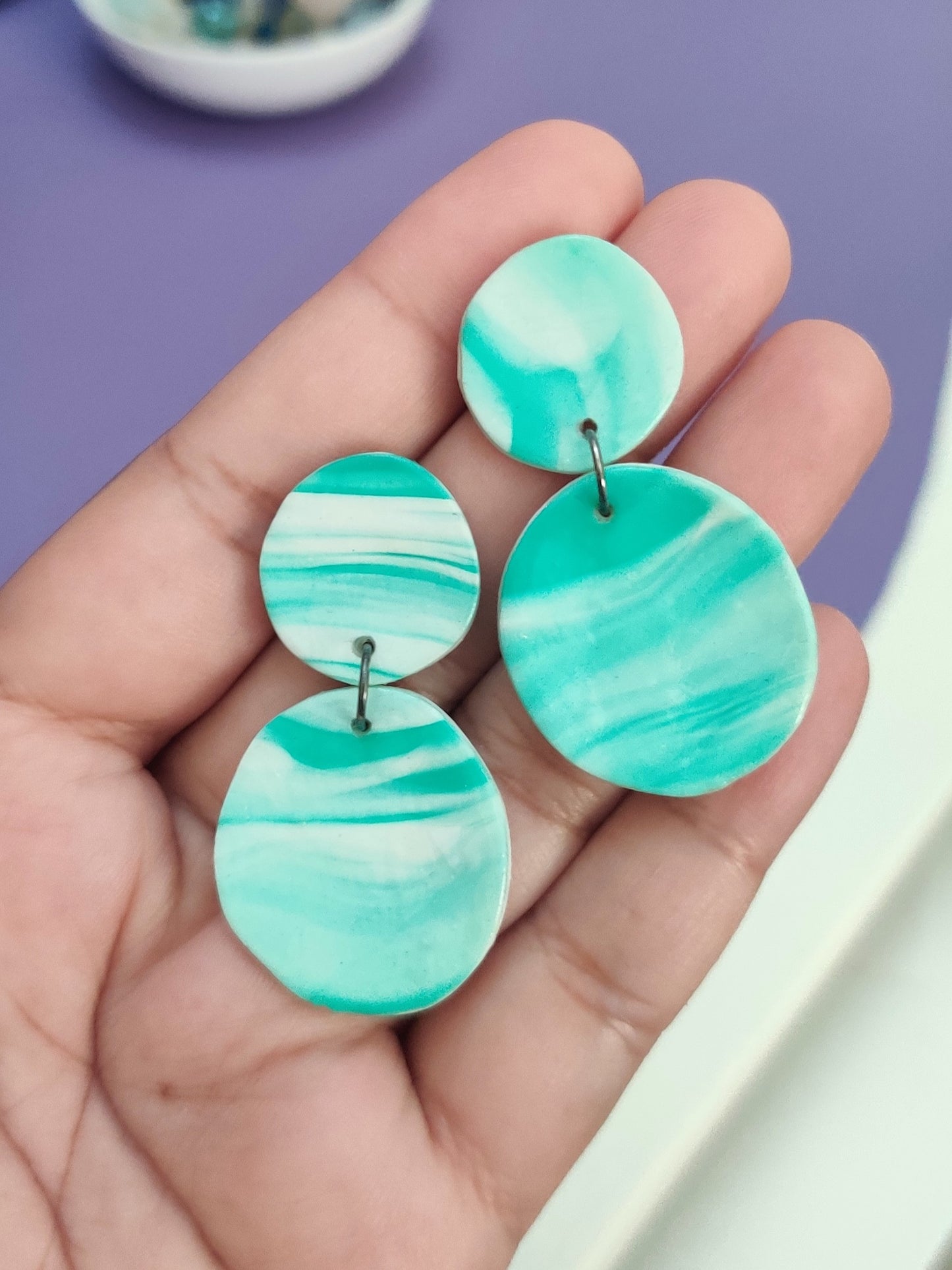 Green Marble statement handmade earrings