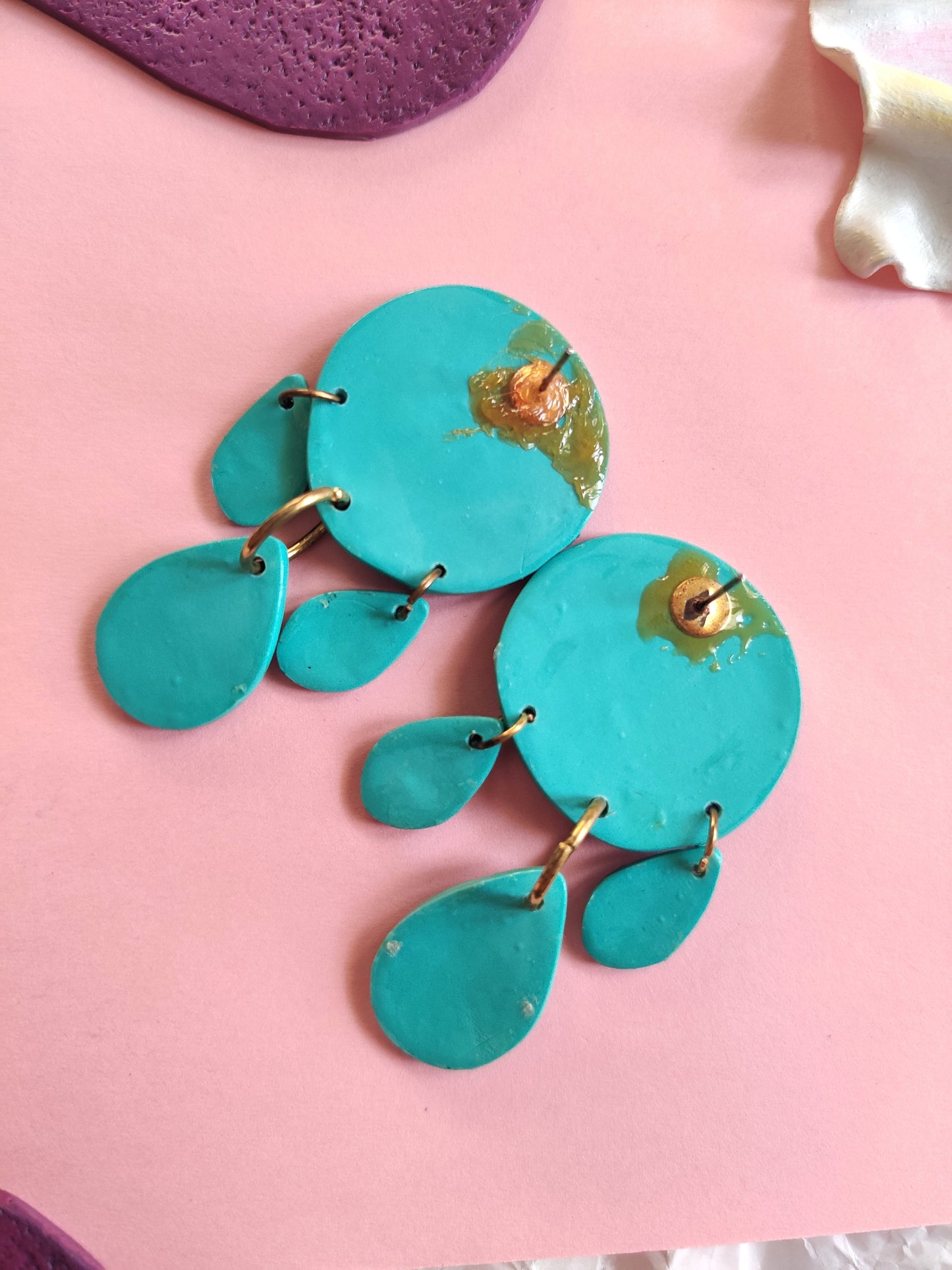 Green Patterned statement handmade earrings