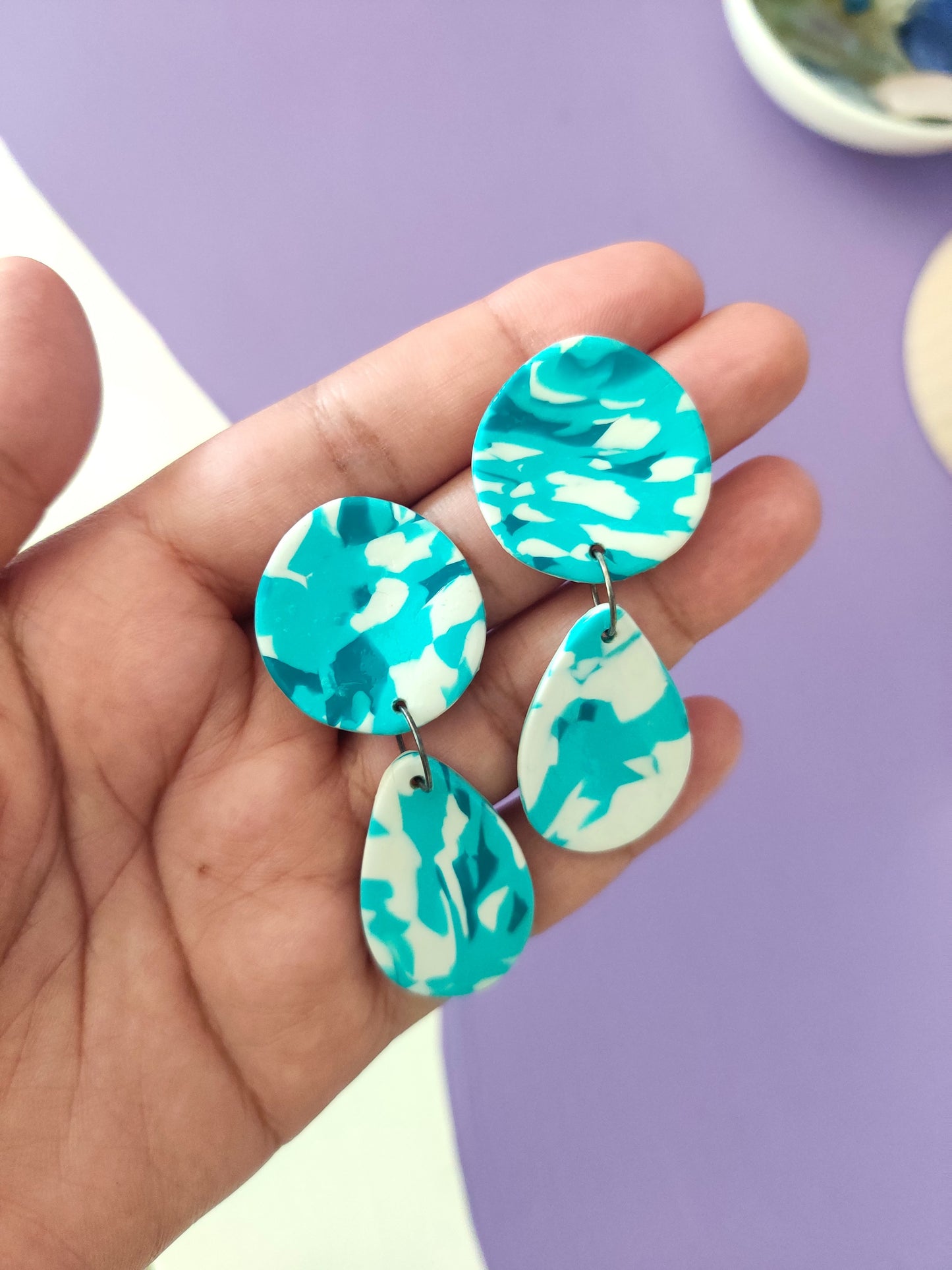 Green Camouflage Marble statement handmade earrings