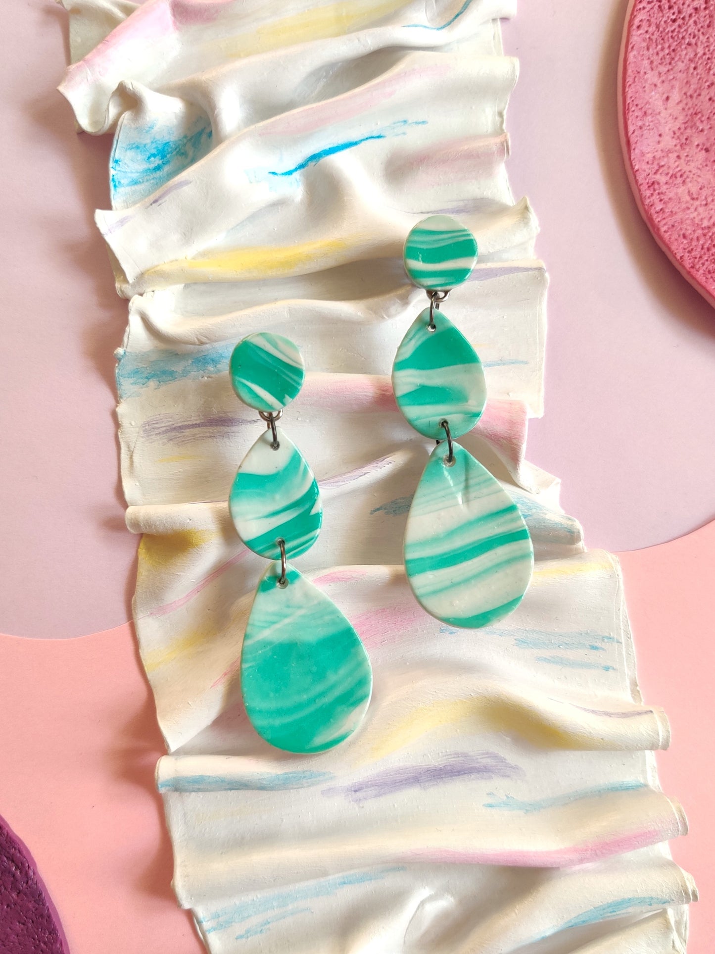 Pastel Green Marble statement handmade earrings