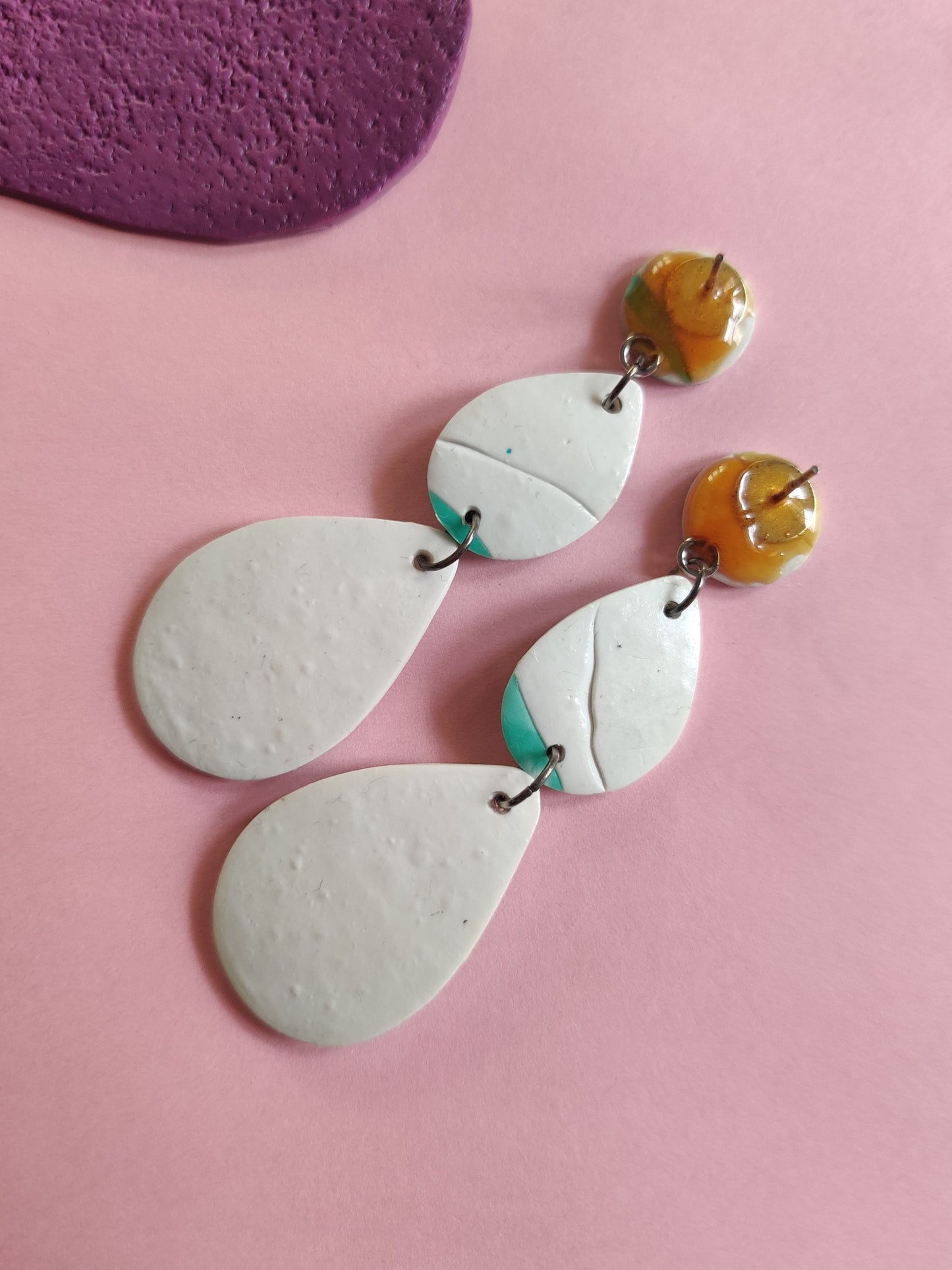 Pastel Green Marble statement handmade earrings