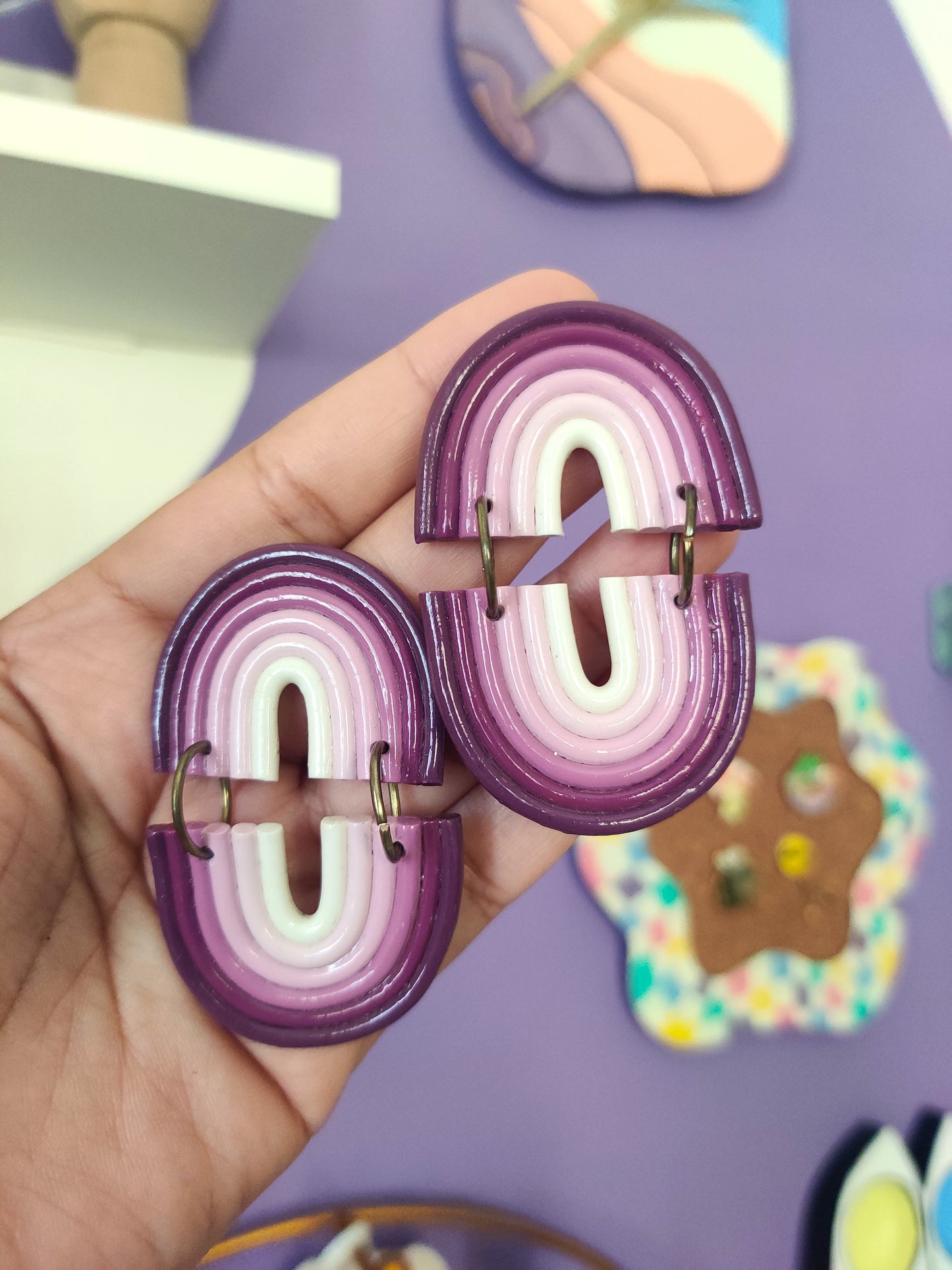 Pink Rainbow statement handmade earrings