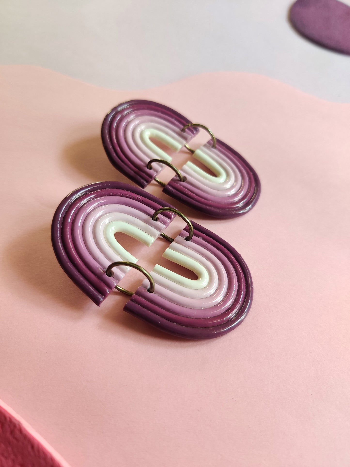 Pink Rainbow statement handmade earrings