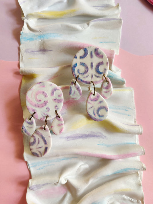 White patterned statement handmade earrings