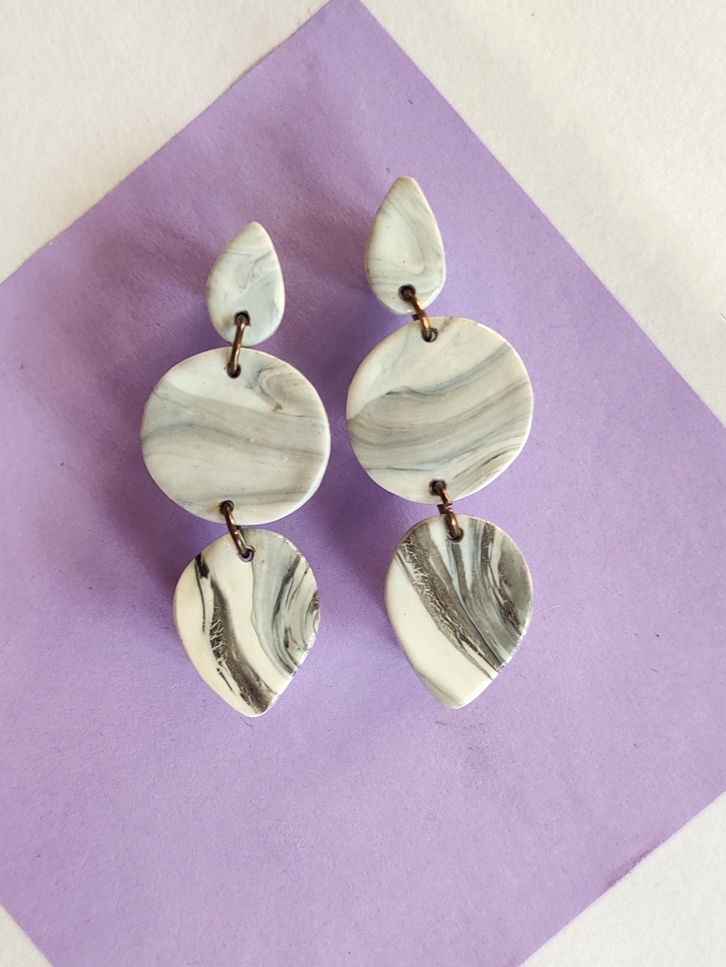 Black and White marble statement handmade earrings