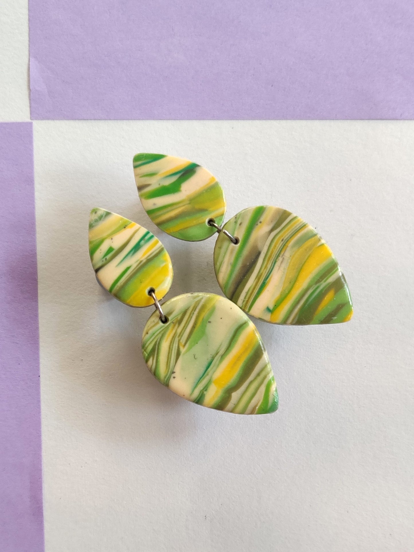 Yellow and Green marble statement handmade earrings