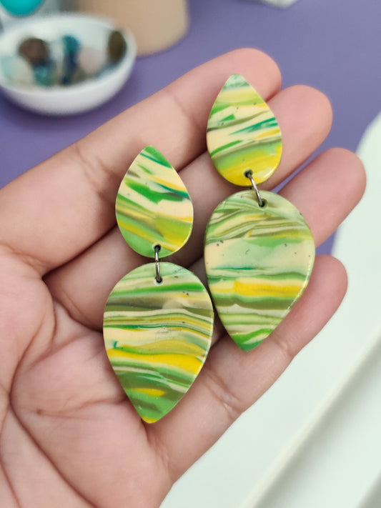 Yellow and Green marble statement handmade earrings