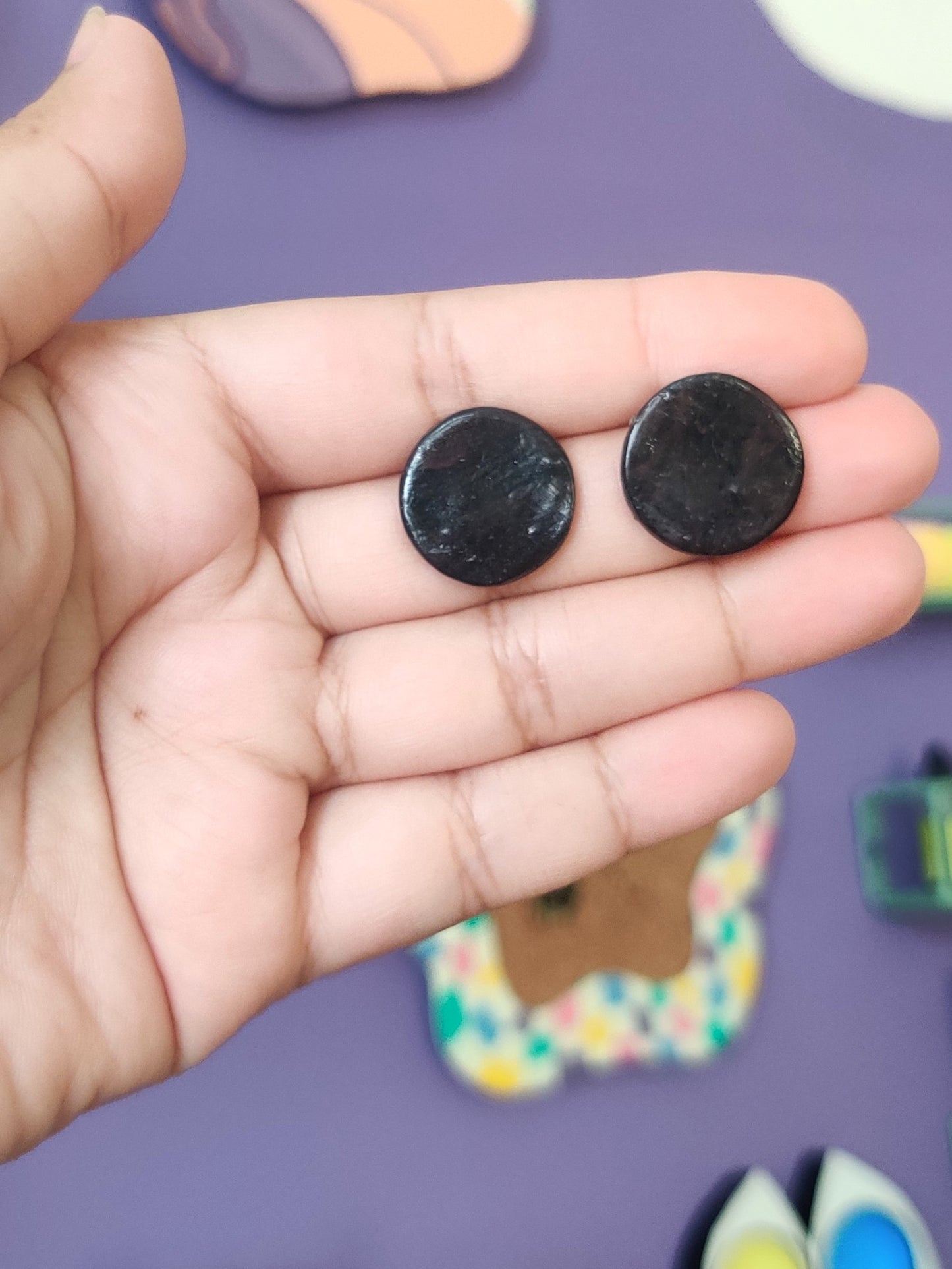 Black Marble statement handmade stud earrings