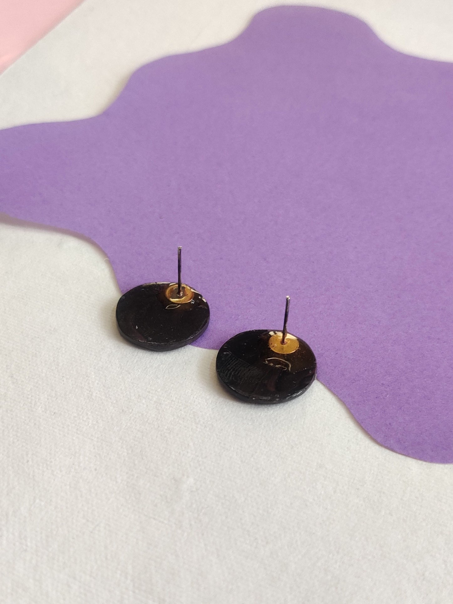 Black Marble statement handmade stud earrings