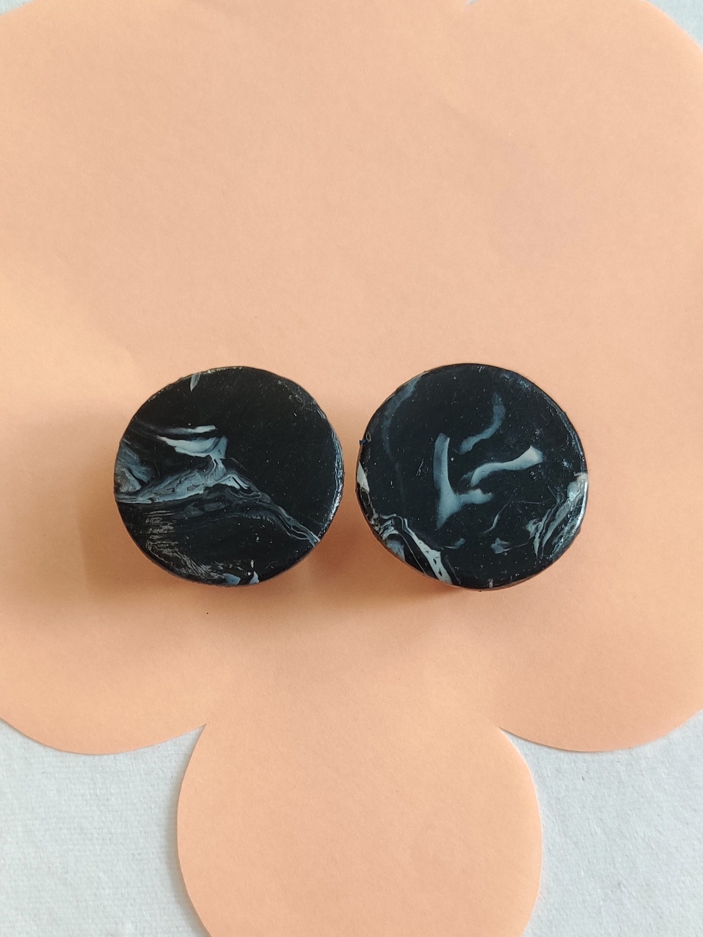 Black Marble medium statement handmade stud earrings