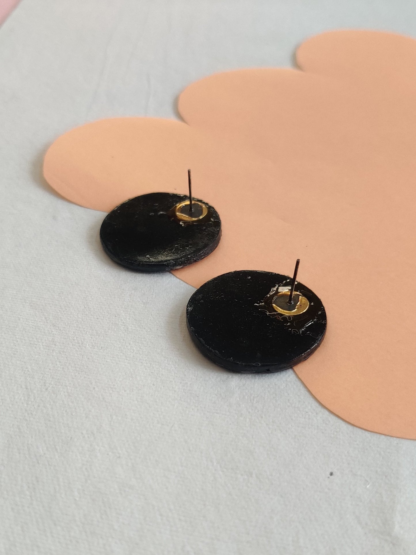 Black Marble medium statement handmade stud earrings