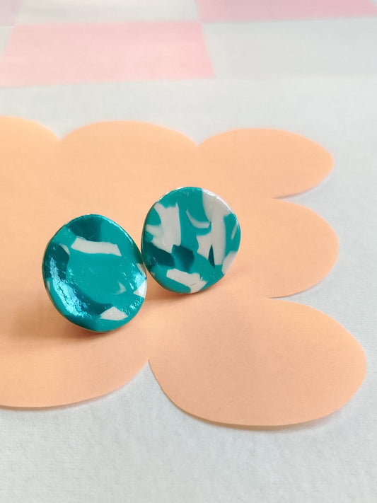 Green Terazzo medium statement handmade stud earrings