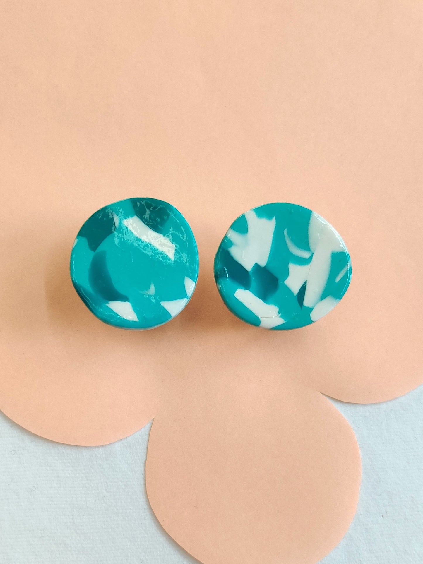 Green Terazzo medium statement handmade stud earrings