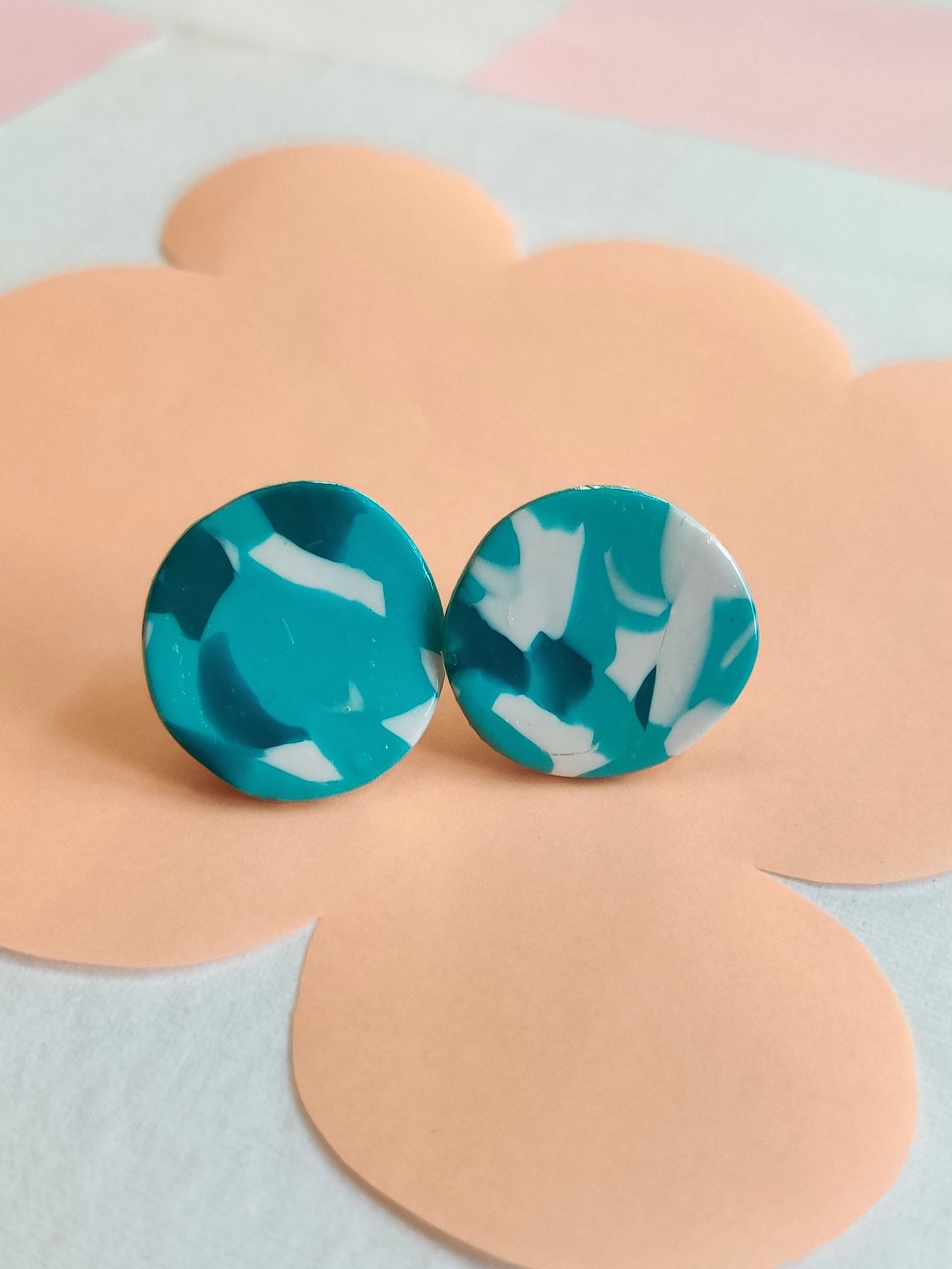 Green Terazzo medium statement handmade stud earrings