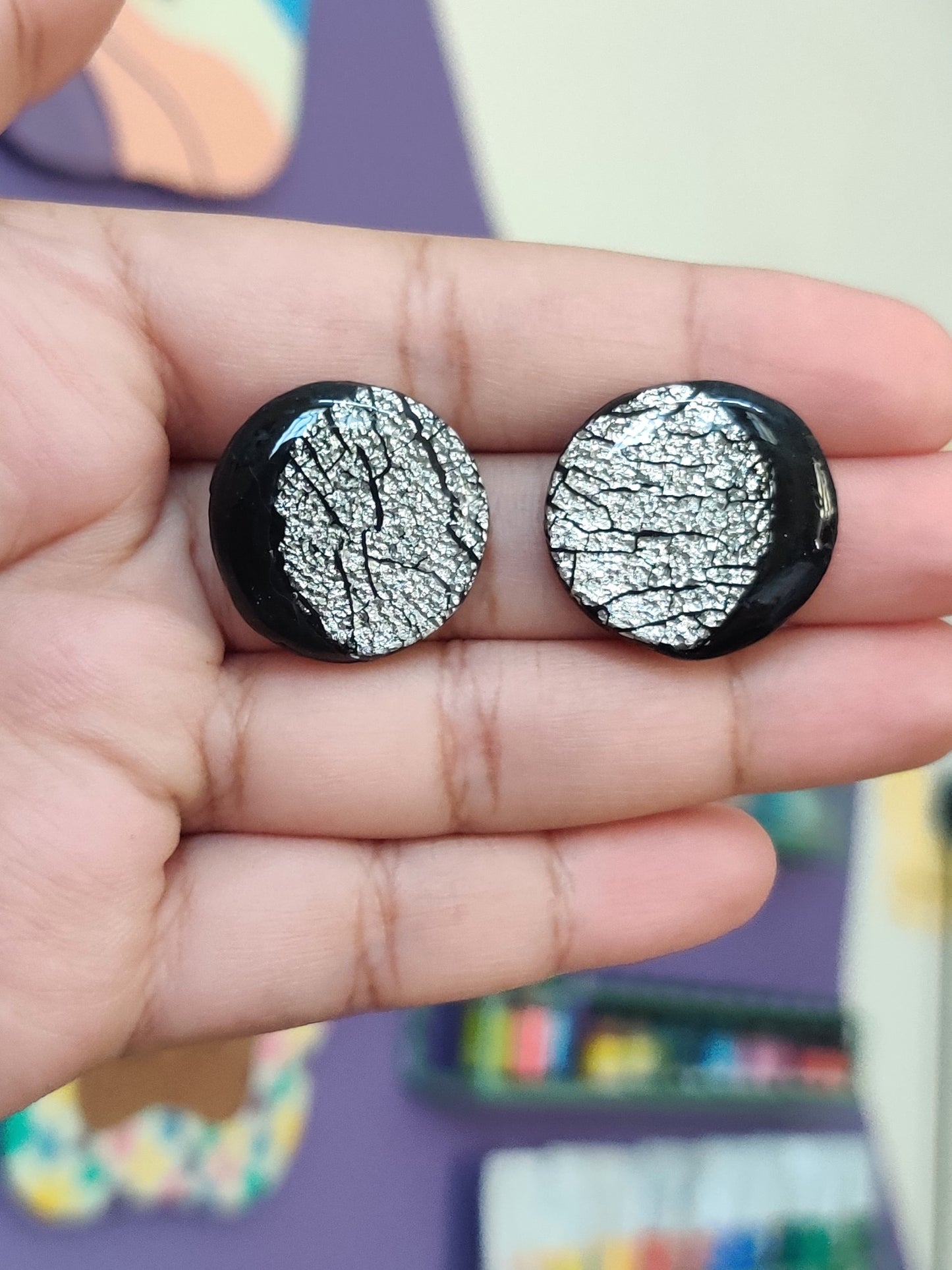 Moon statement handmade stud earrings