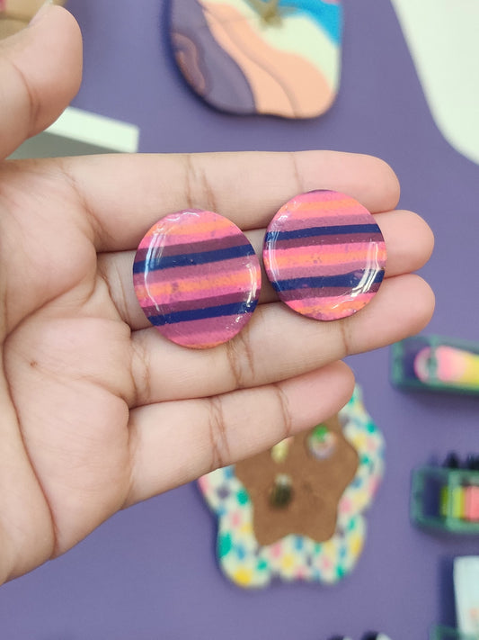 Purple Stripes statement handmade stud earrings