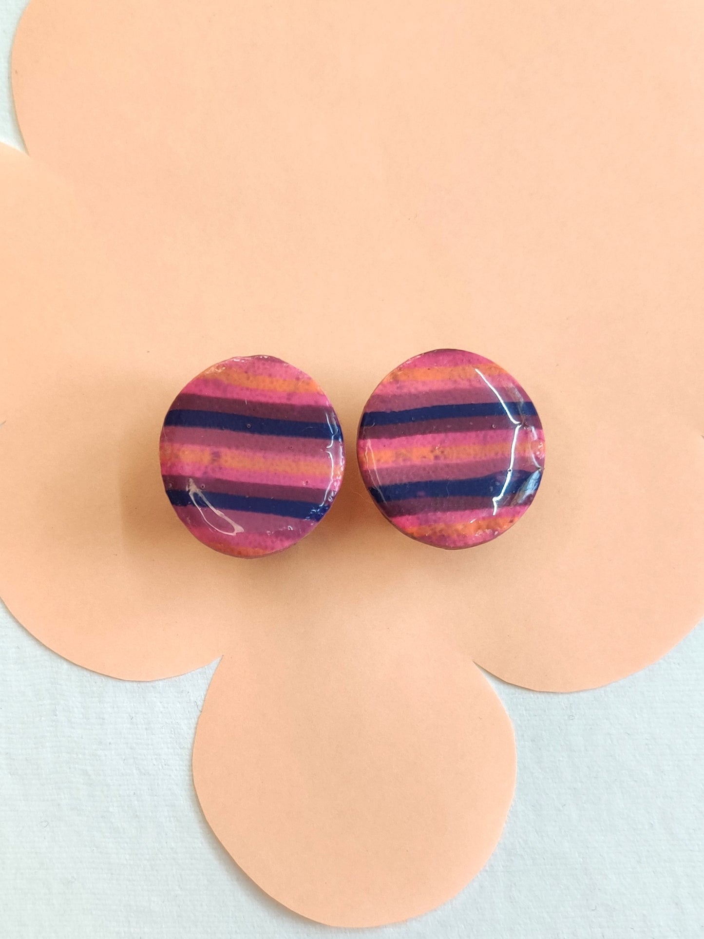 Purple Stripes statement handmade stud earrings