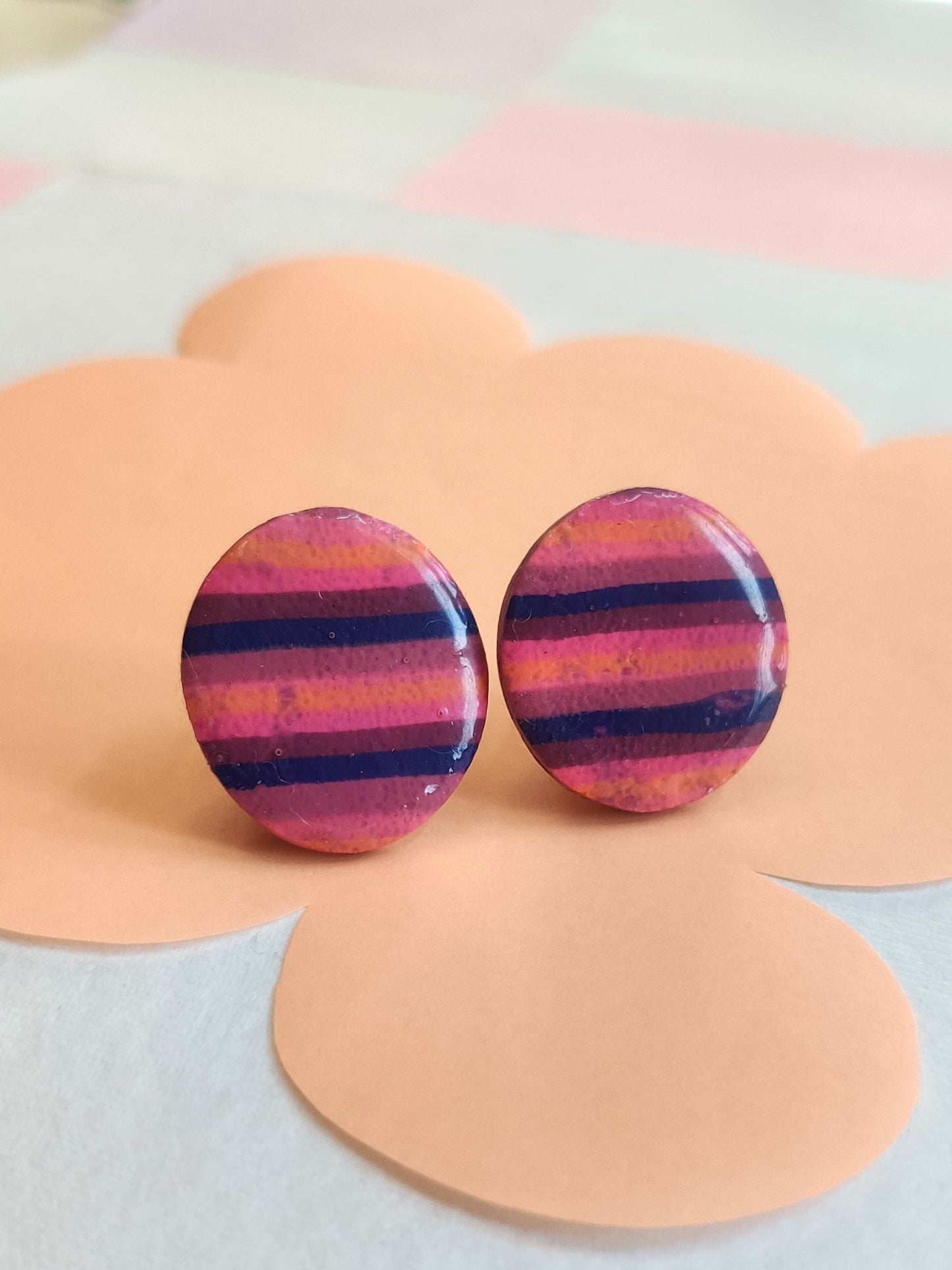 Purple Stripes statement handmade stud earrings