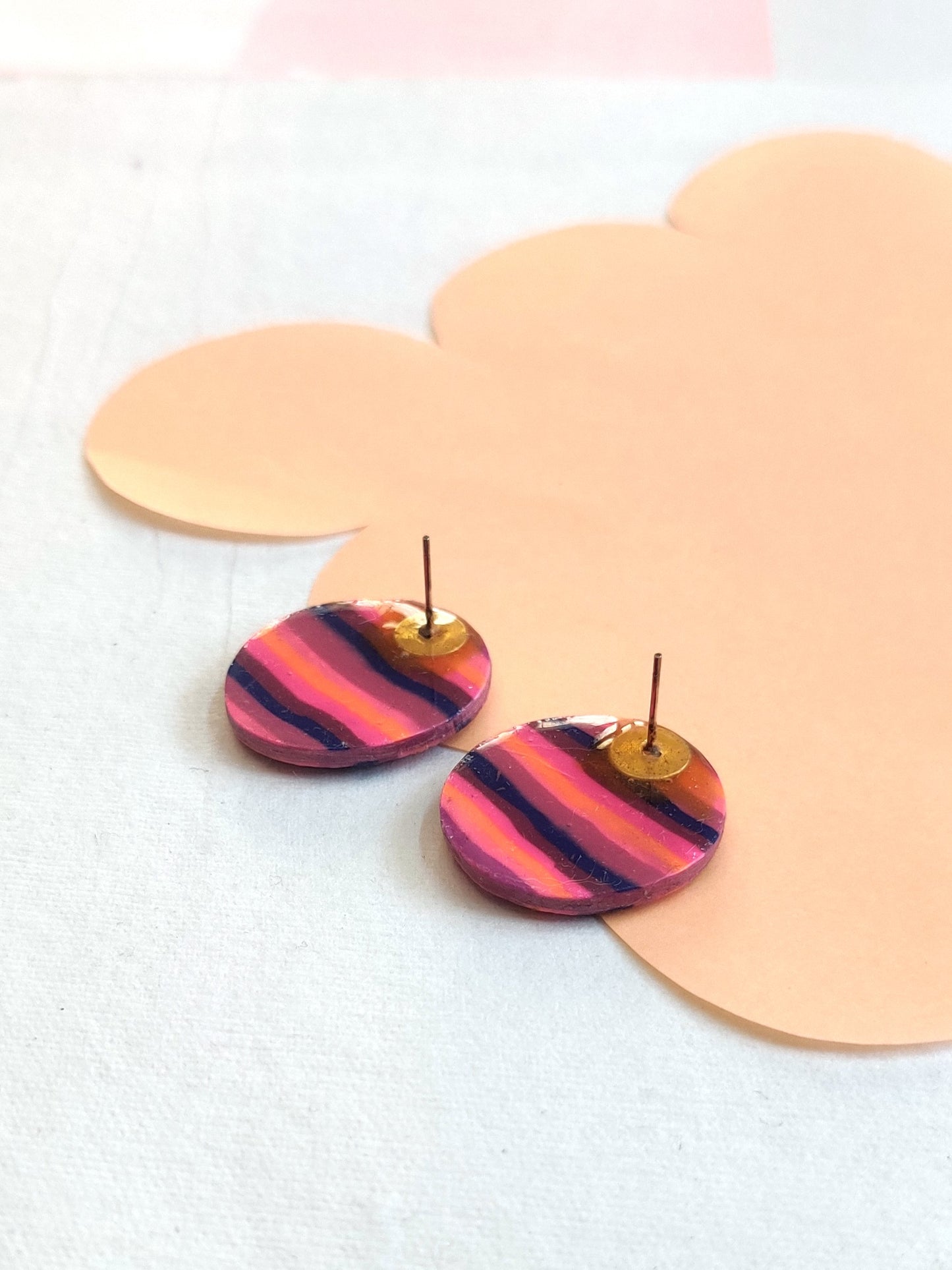 Purple Stripes statement handmade stud earrings