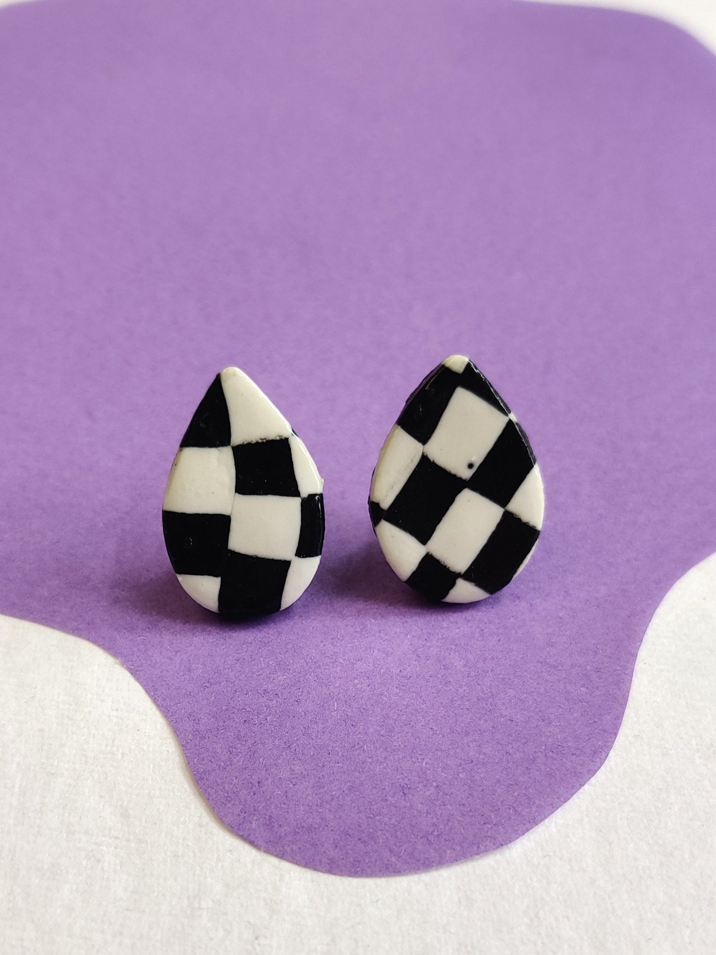 Black and White checkered statement handmade stud earrings