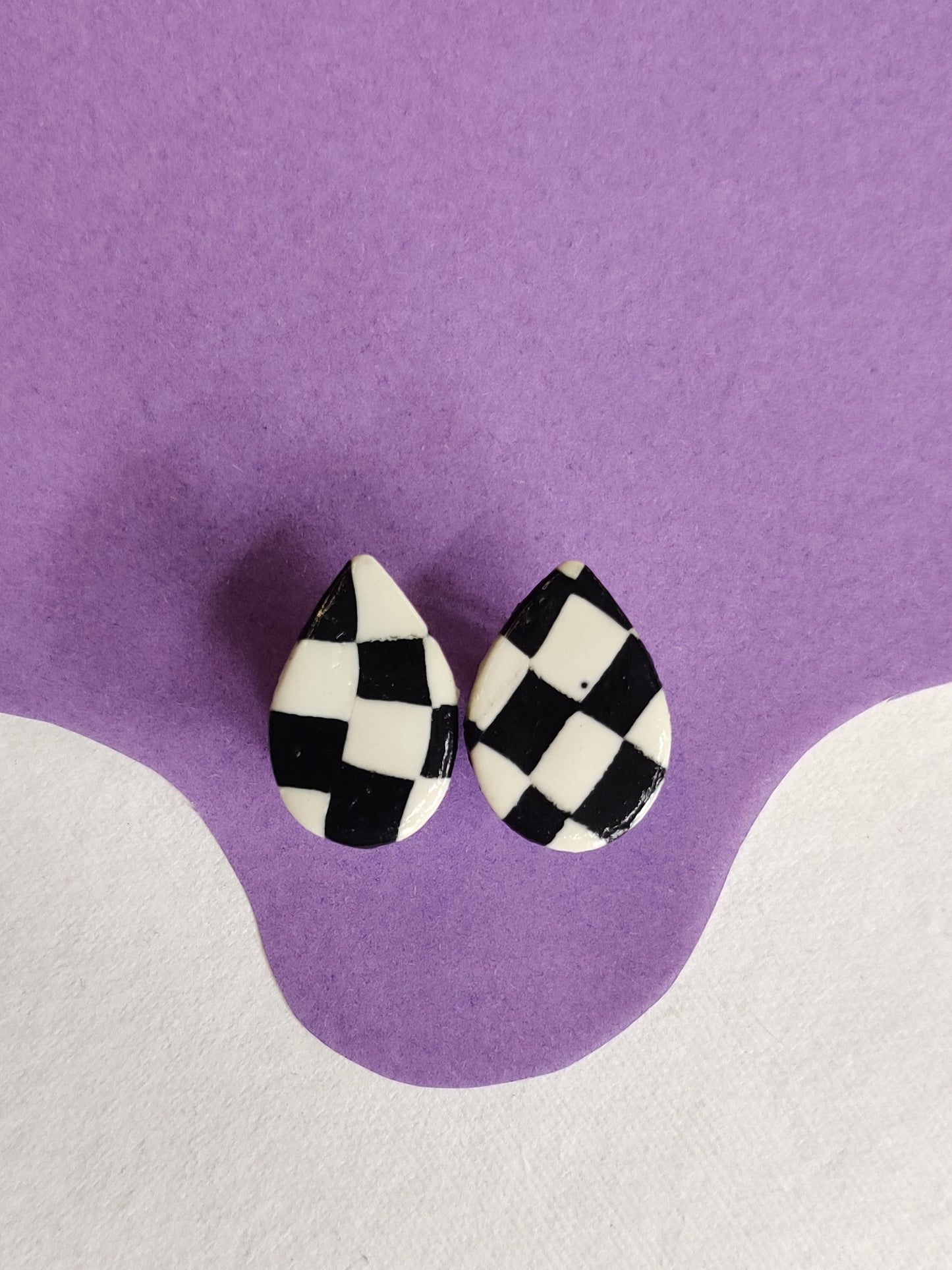 Black and White checkered statement handmade stud earrings