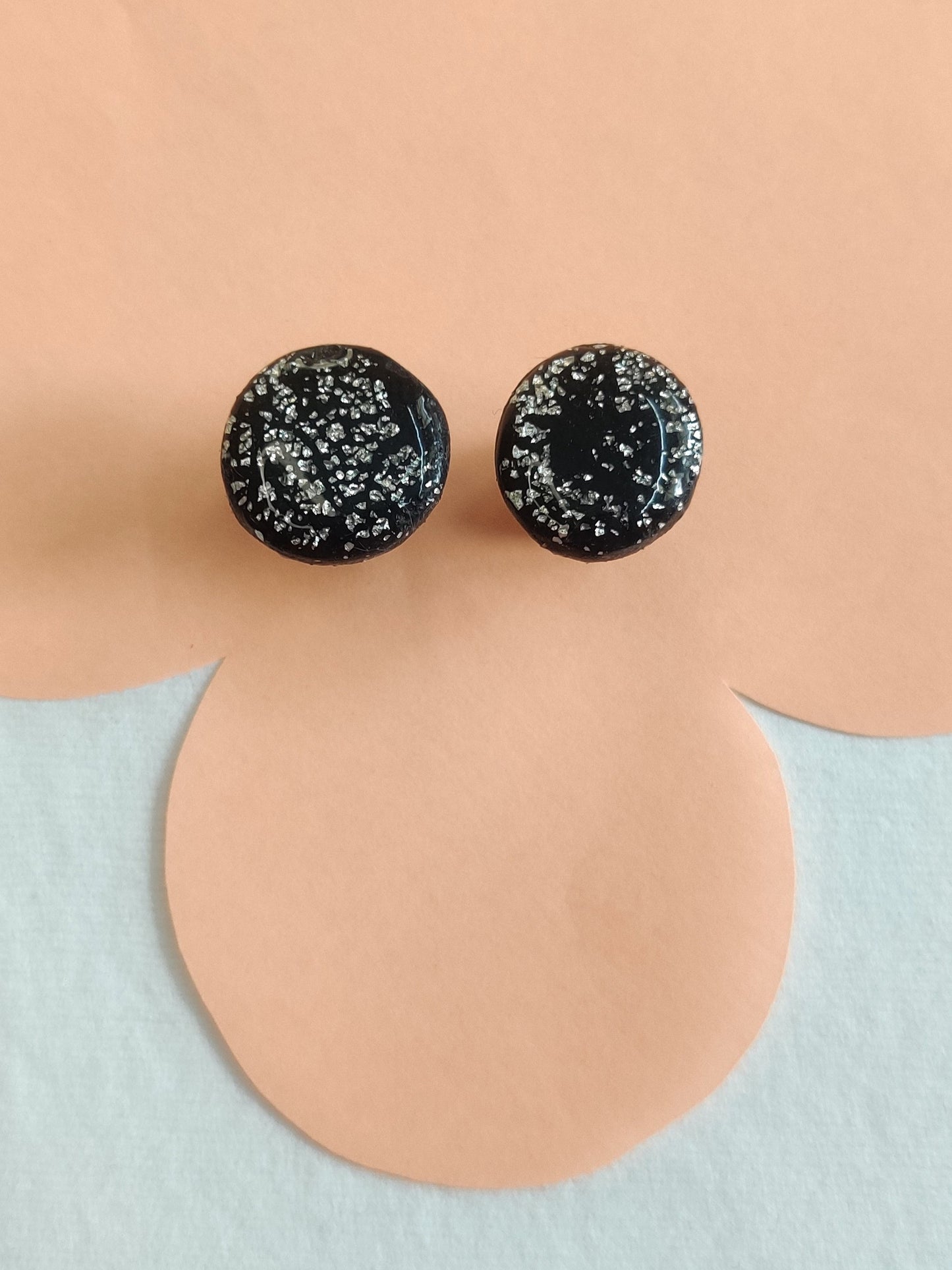 Black shimmer statement handmade stud earrings