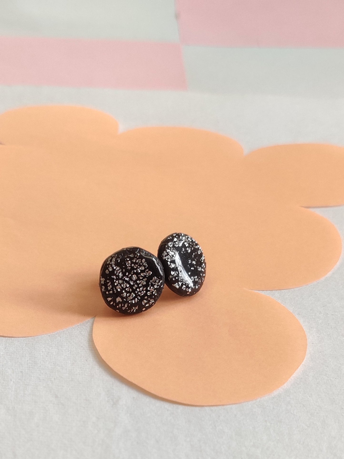 Black shimmer statement handmade stud earrings