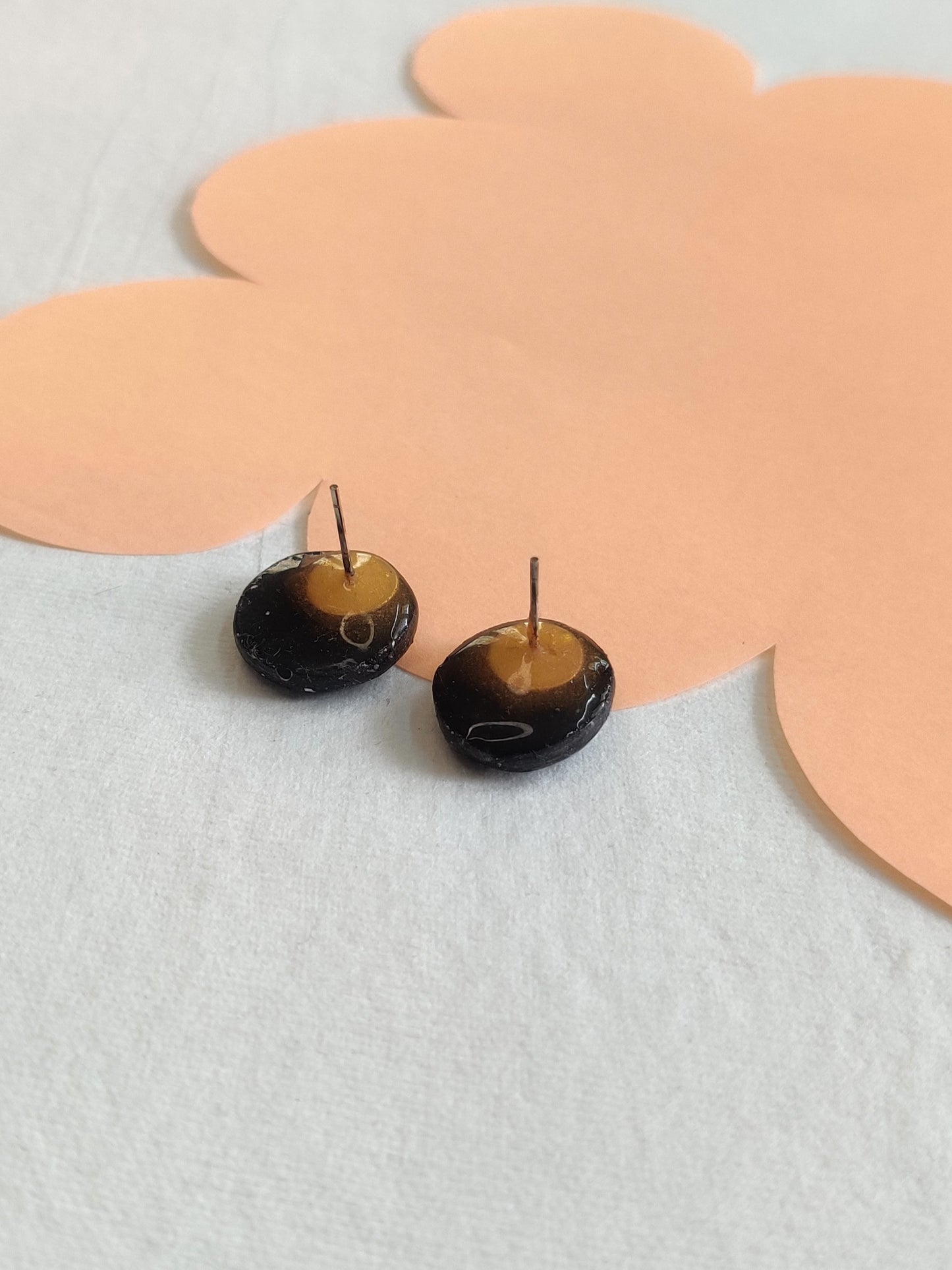 Black shimmer statement handmade stud earrings