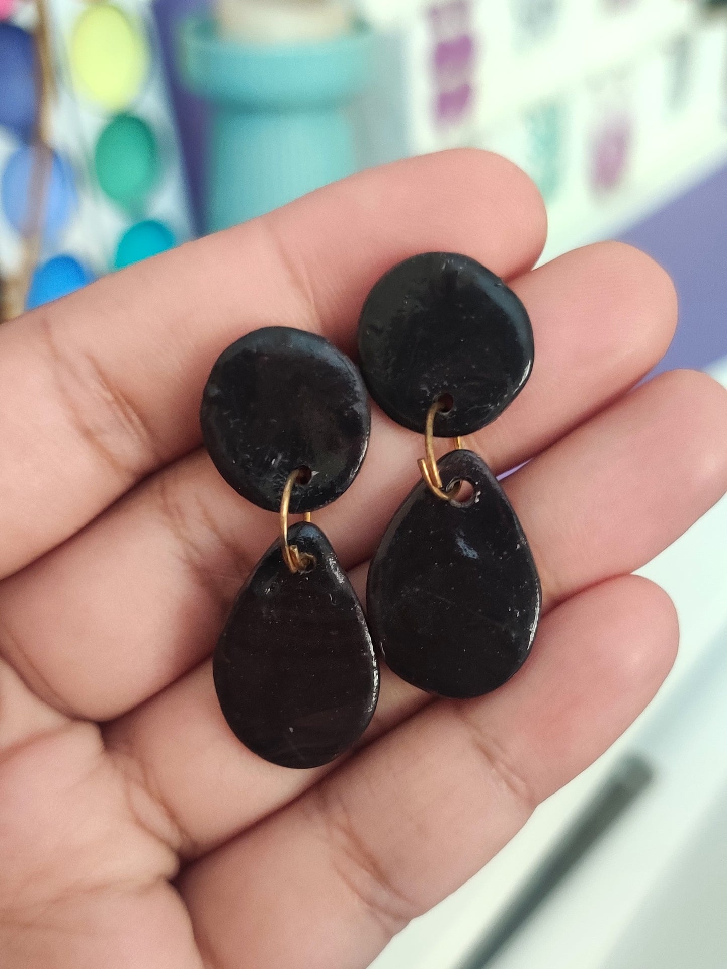 Black Marble statement handmade earrings