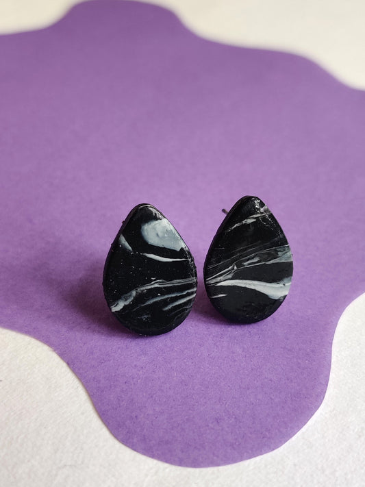 Black marble statement handmade stud earrings