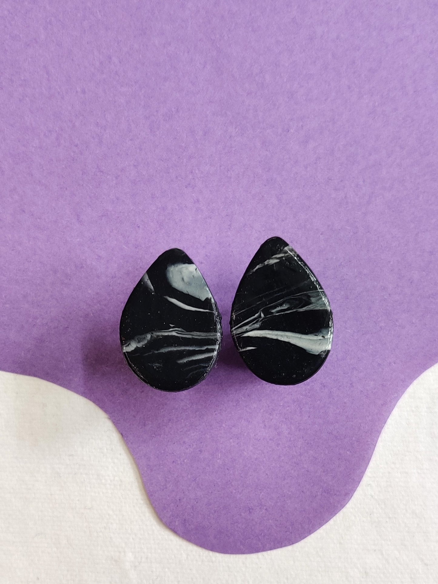 Black marble statement handmade stud earrings