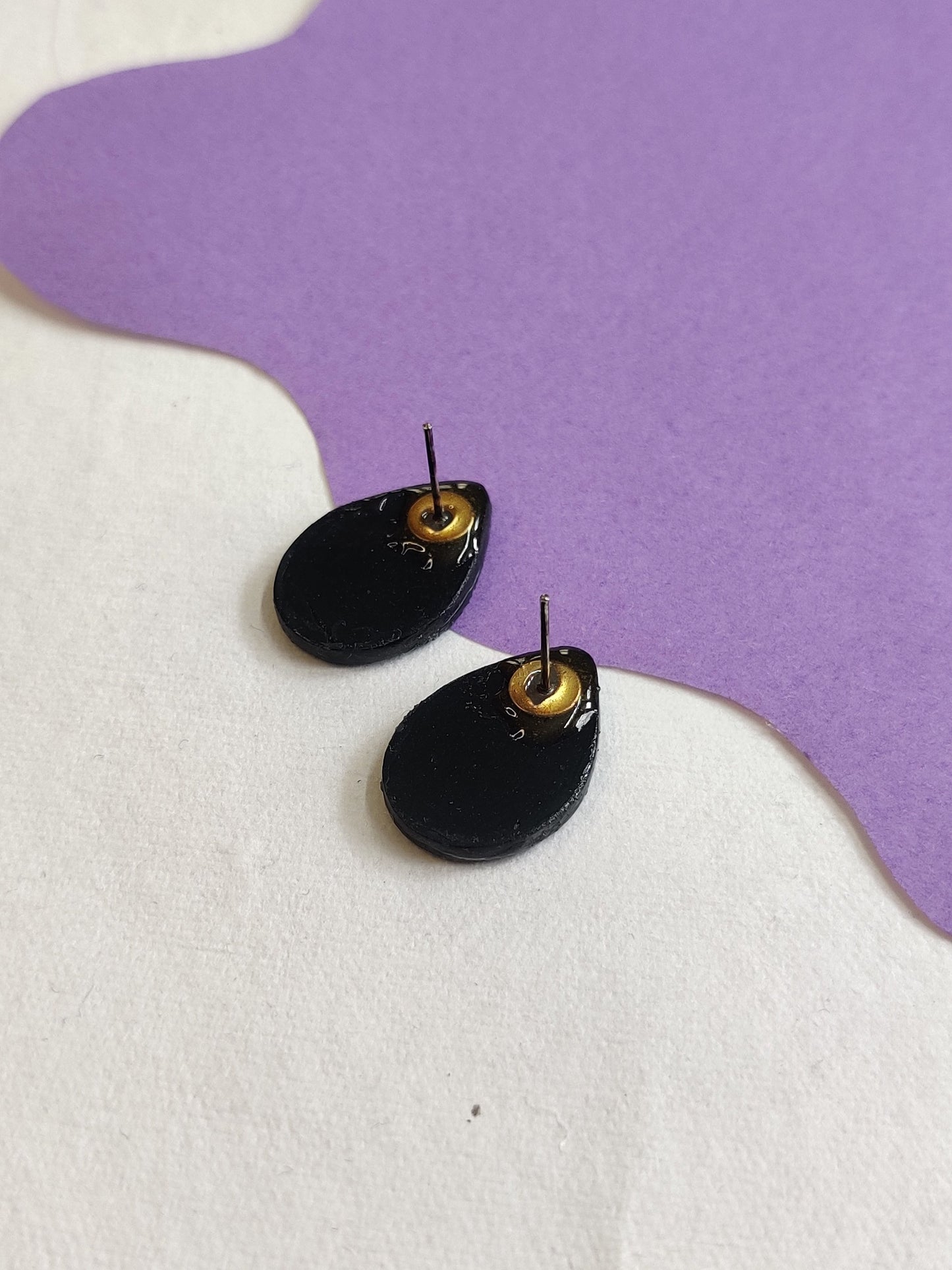 Black marble statement handmade stud earrings