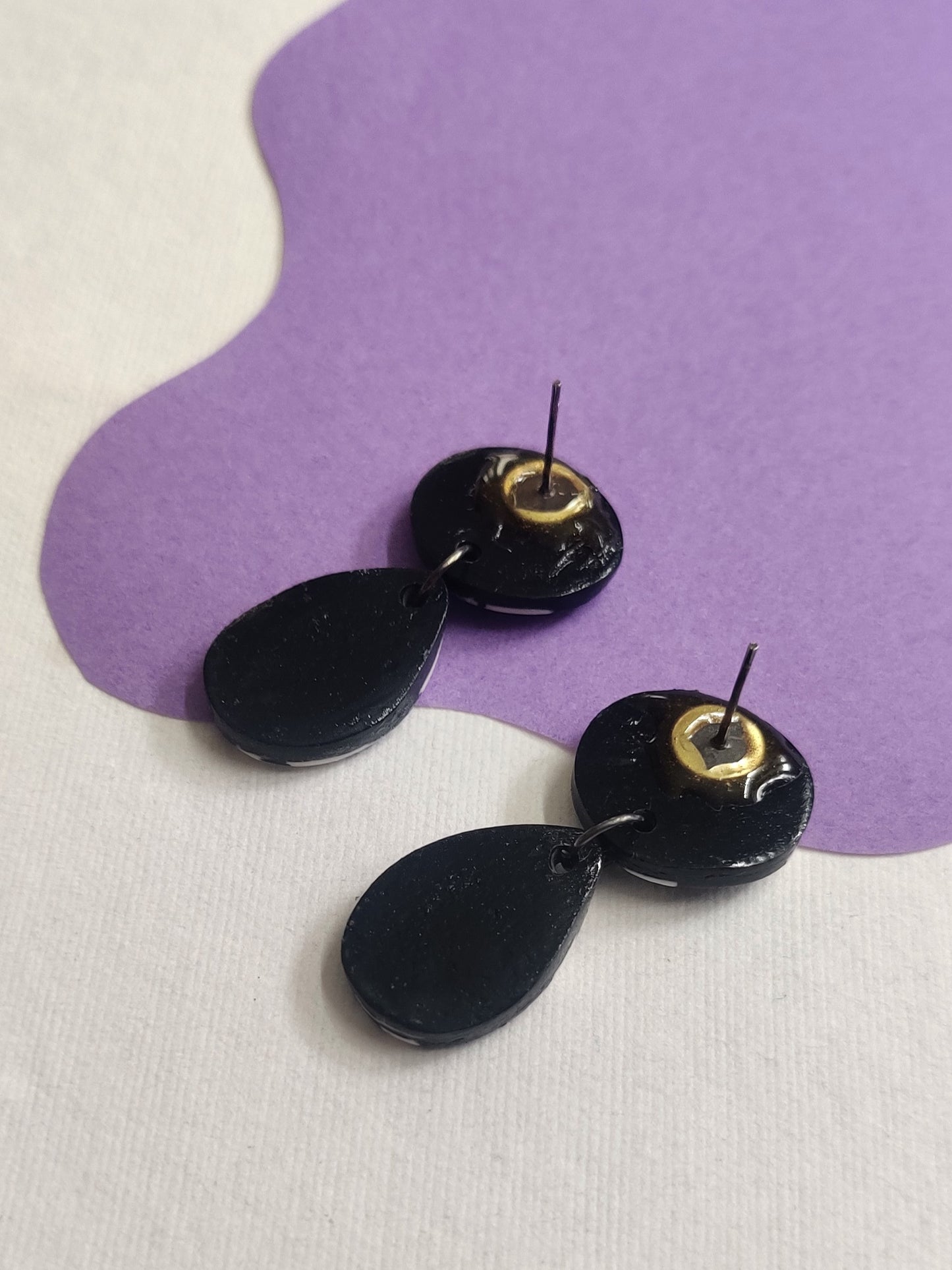 Black Terrazzo small statement handmade earrings