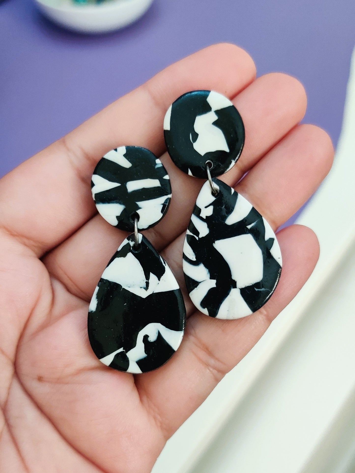 Black Terrazzo medium statement handmade earrings