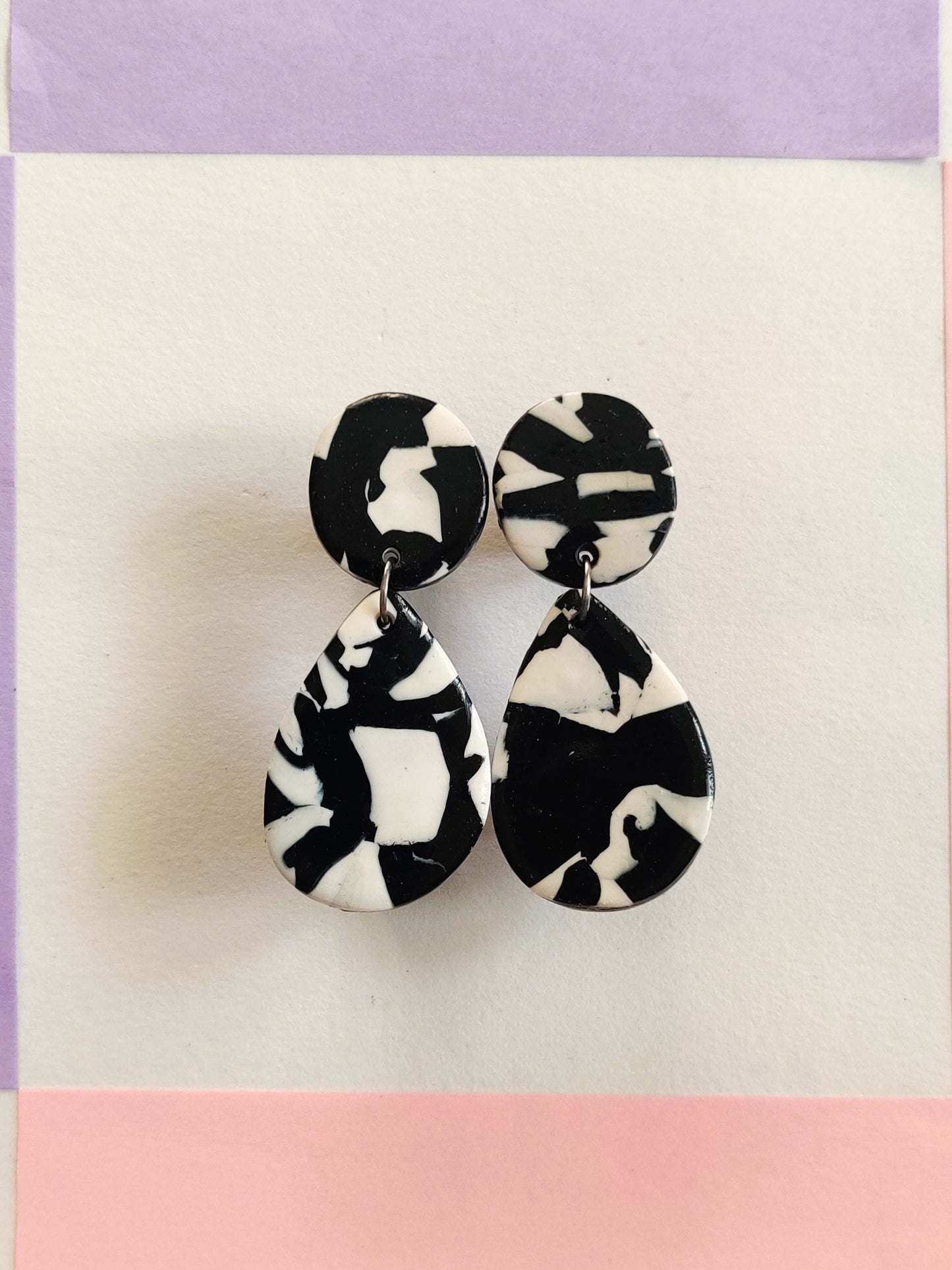 Black Terrazzo medium statement handmade earrings