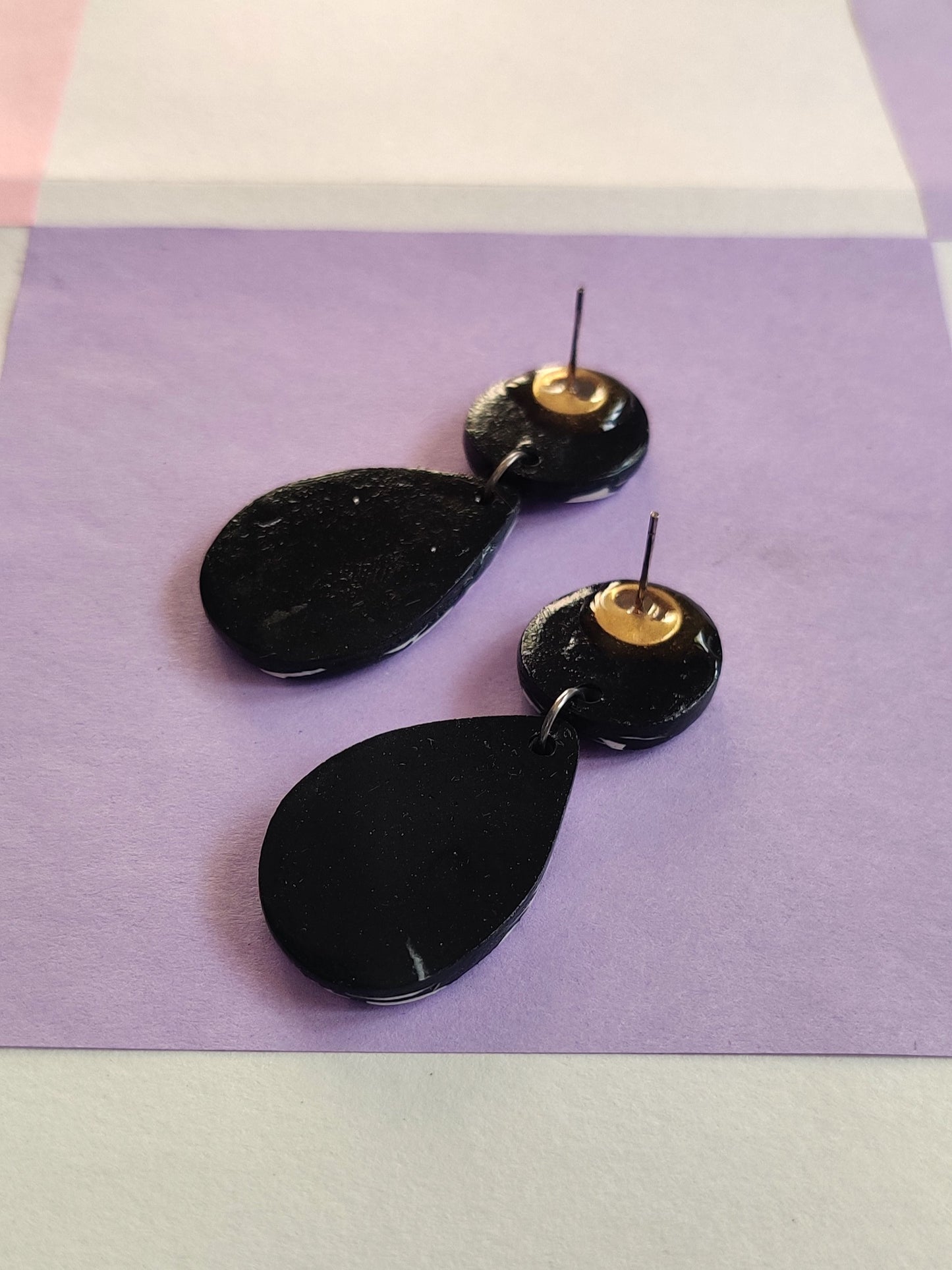 Black Terrazzo medium statement handmade earrings